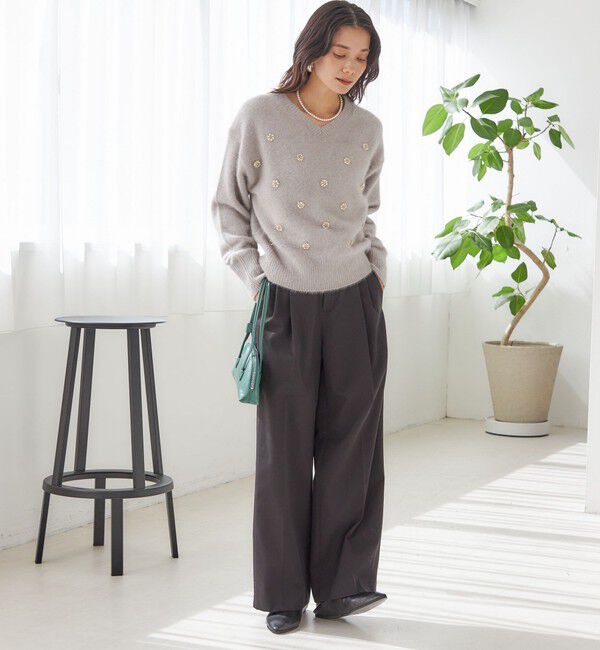 SHIPS for women「〈手洗い可能〉フォックス ビジュー Vネック ニット」|ニット・セーター|