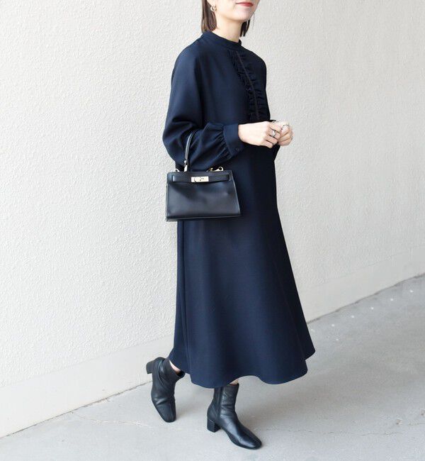 SHIPS any「《追加予約》SHIPS any:〈洗濯機可能〉ダブルクロス フリル パフ スリーブ ワンピース［NAVY BLUE］」|ワンピース|ネイビー