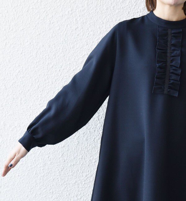 SHIPS any「《追加予約》SHIPS any:〈洗濯機可能〉ダブルクロス フリル パフ スリーブ ワンピース［NAVY BLUE］」|ワンピース|