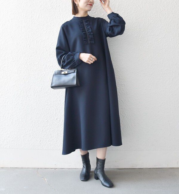 SHIPS any「《追加予約》SHIPS any:〈洗濯機可能〉ダブルクロス フリル パフ スリーブ ワンピース［NAVY BLUE］」|ワンピース|