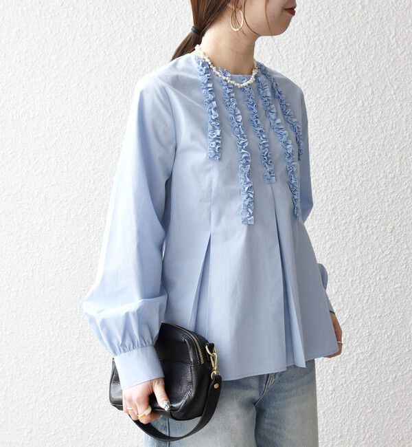 SHIPS any「SHIPS any:〈洗濯機可能〉REPREVE フリル クルーネック Aライン ブラウス」|シャツ・ブラウス|