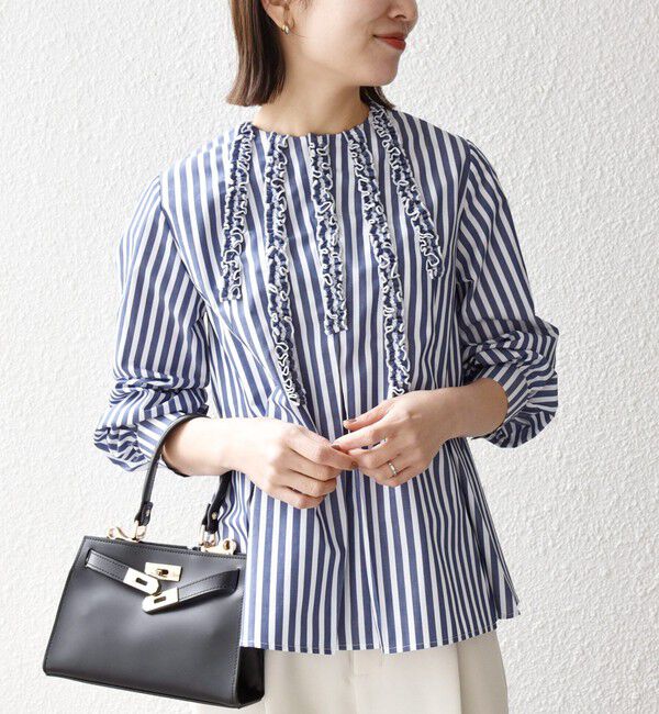 SHIPS any「SHIPS any:〈洗濯機可能〉REPREVE フリル クルーネック Aライン ブラウス」|シャツ・ブラウス|