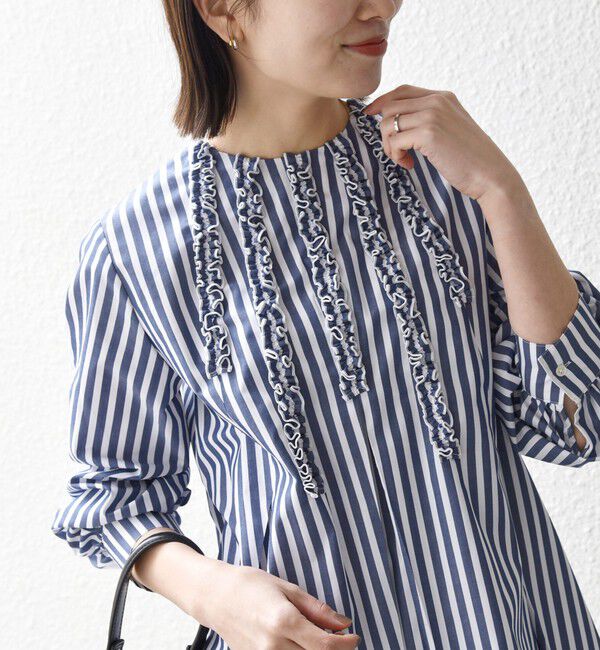 SHIPS any「SHIPS any:〈洗濯機可能〉REPREVE フリル クルーネック Aライン ブラウス」|シャツ・ブラウス|