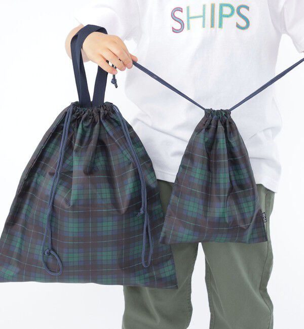 SHIPS KIDS「SHIPS KIDS:オリジナル タータンチェック 巾着 バッグ 2点セット」|エコバッグ|