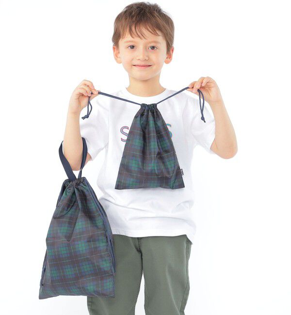 SHIPS KIDS「SHIPS KIDS:オリジナル タータンチェック 巾着 バッグ 2点セット」|エコバッグ|