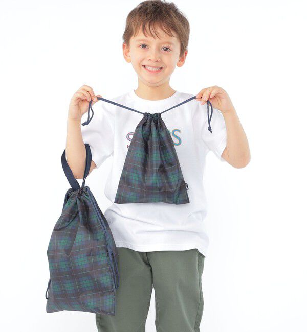 SHIPS KIDS「SHIPS KIDS:オリジナル タータンチェック 巾着 バッグ 2点セット」|エコバッグ|