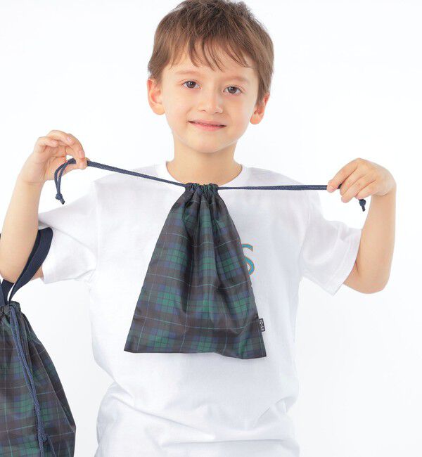 SHIPS KIDS「SHIPS KIDS:オリジナル タータンチェック 巾着 バッグ 2点セット」|エコバッグ|
