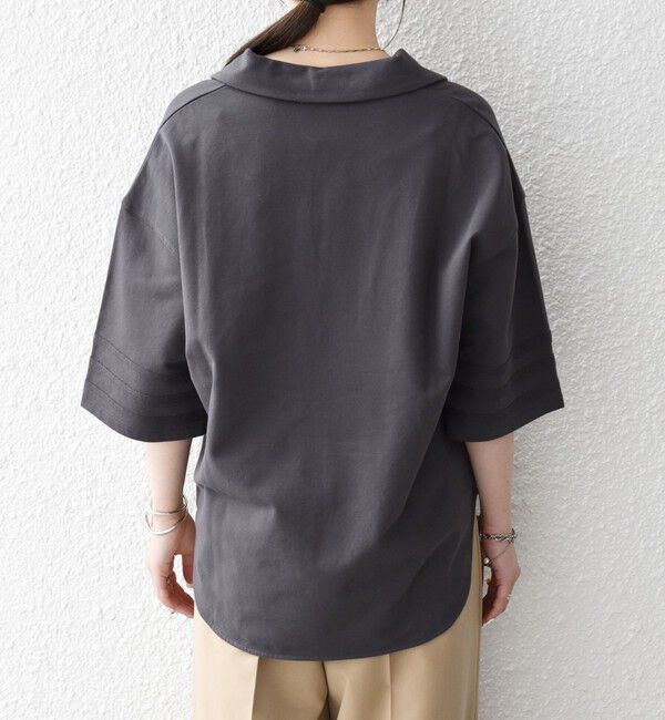 SHIPS any「《予約》SHIPS any:〈洗濯機可能〉インレイ 襟付き スキッパー ハーフスリーブ プルオーバー」|Tシャツ・カットソー|