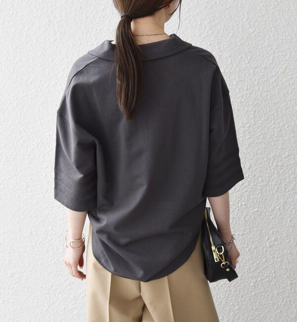 SHIPS any「《予約》SHIPS any:〈洗濯機可能〉インレイ 襟付き スキッパー ハーフスリーブ プルオーバー」|Tシャツ・カットソー|