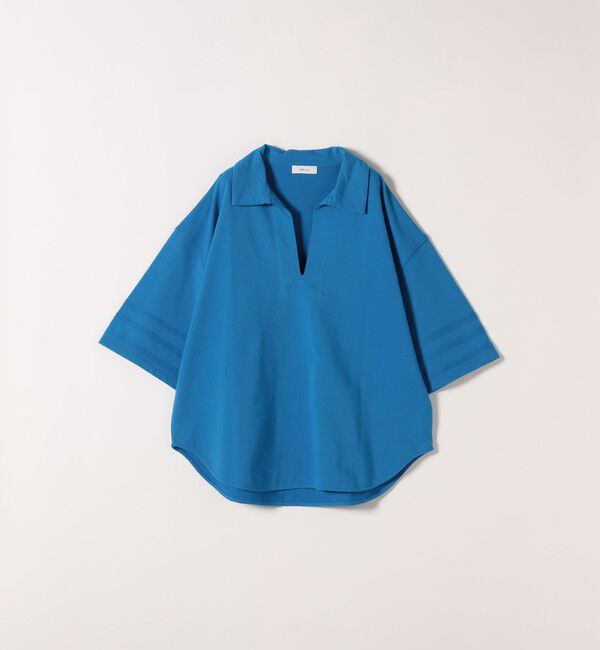 SHIPS any「《予約》SHIPS any:〈洗濯機可能〉インレイ 襟付き スキッパー ハーフスリーブ プルオーバー」|Tシャツ・カットソー|