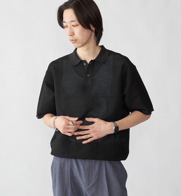 SHIPS「City Ambient Products: ポリエステル メッシュ ニット ショートスリーブ ポロ」|ニット・セーター|