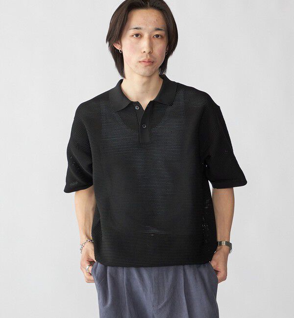 SHIPS「City Ambient Products: ポリエステル メッシュ ニット ショートスリーブ ポロ」|ニット・セーター|