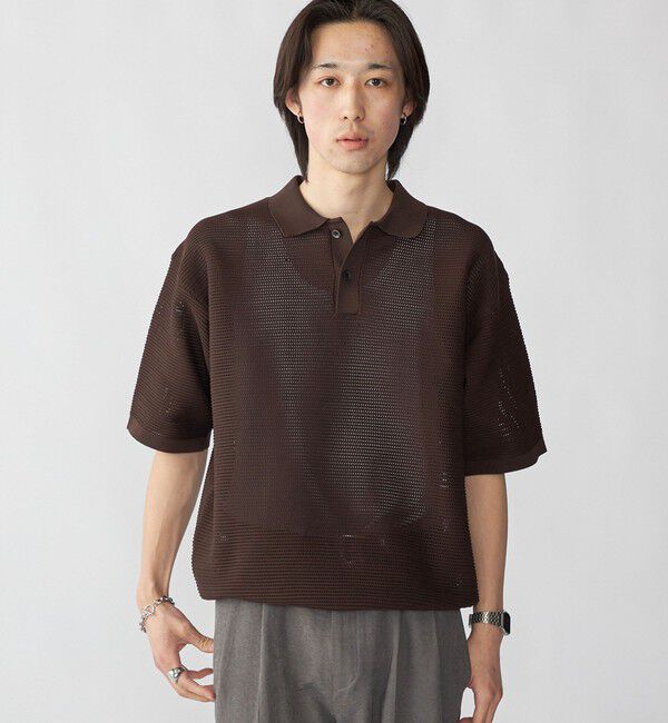 SHIPS「City Ambient Products: ポリエステル メッシュ ニット ショートスリーブ ポロ」|ニット・セーター|