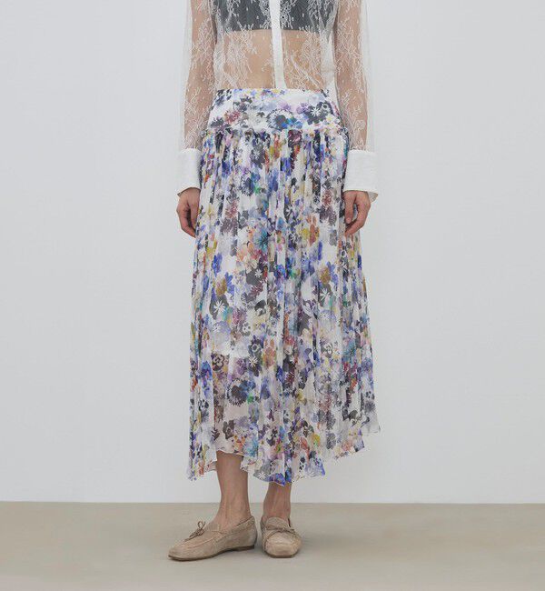 DES PRES「ブルームスケーププリント ギャザーマキシスカート」|フレア|