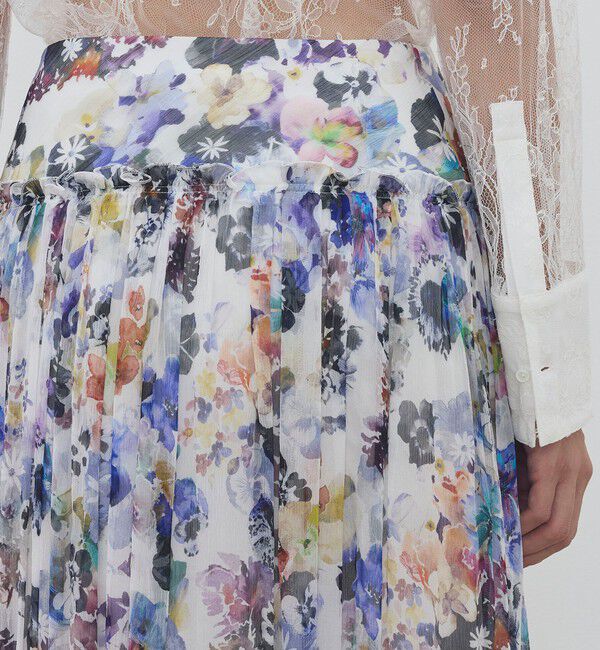 DES PRES「ブルームスケーププリント ギャザーマキシスカート」|フレア|