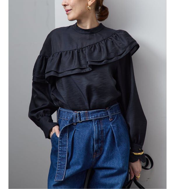 VERMEIL par iena「シアーサテンフリルブラウス」|シャツ・ブラウス|ネイビー