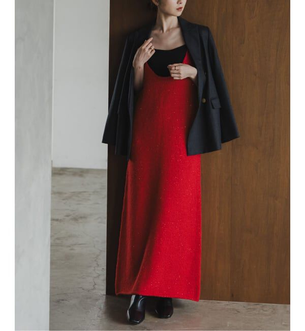 NOBLE「PROVOKEプロヴォーク ラメニットキャミソールワンピース」|ワンピース|レッド