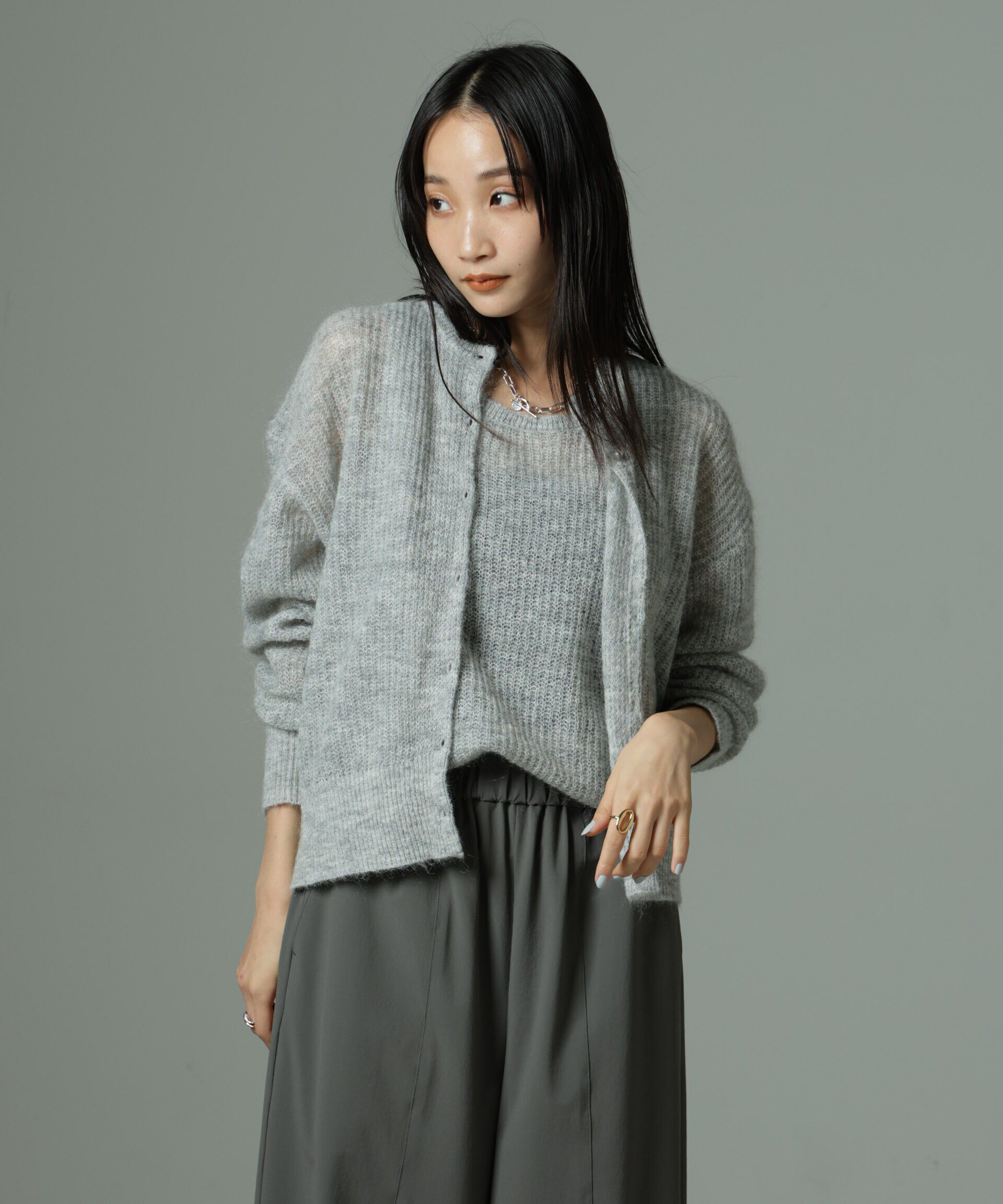 nano･universe「モヘヤ混クルーネックニットカーディガン(セットアップ可)」|ニット・セーター|