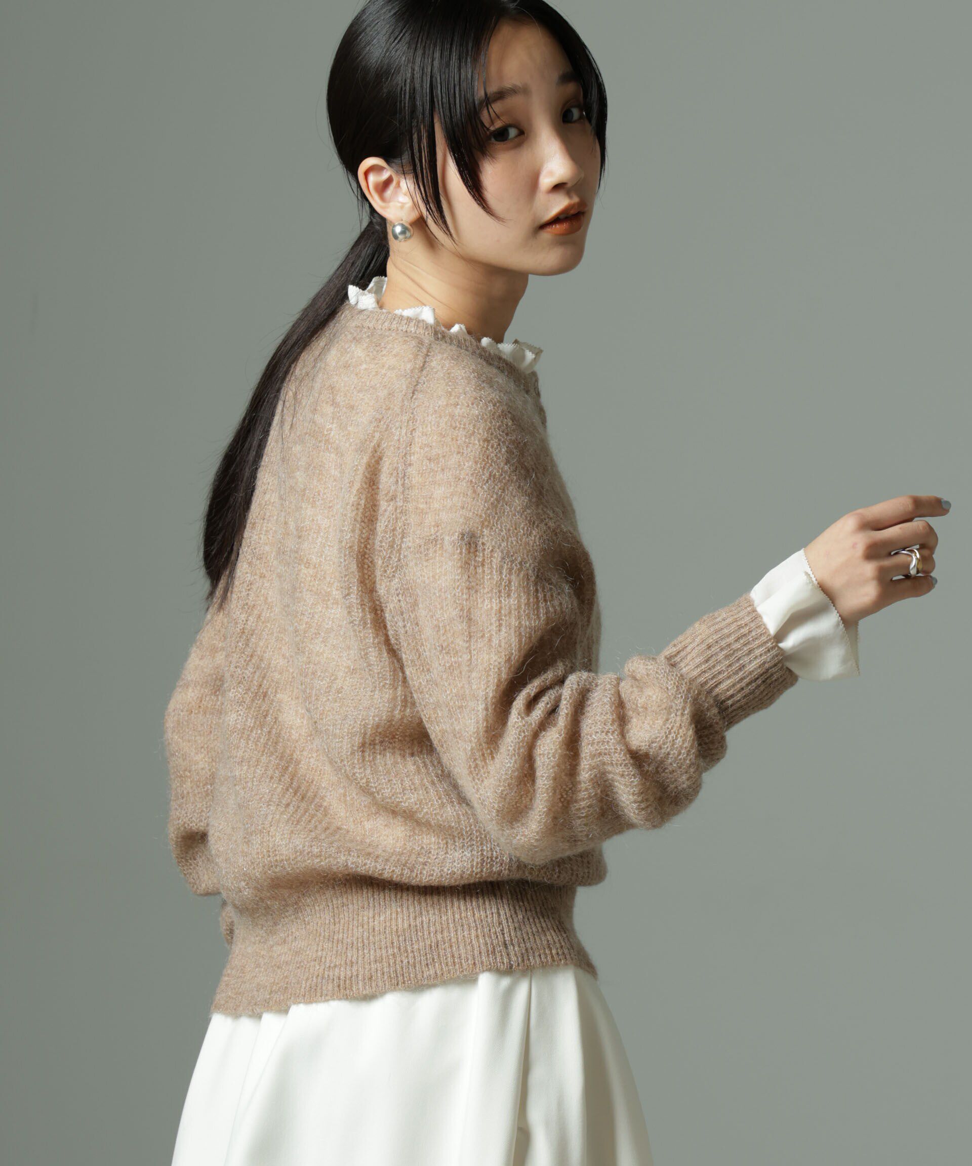 nano･universe「モヘヤ混クルーネックニットカーディガン(セットアップ可)」|ニット・セーター|