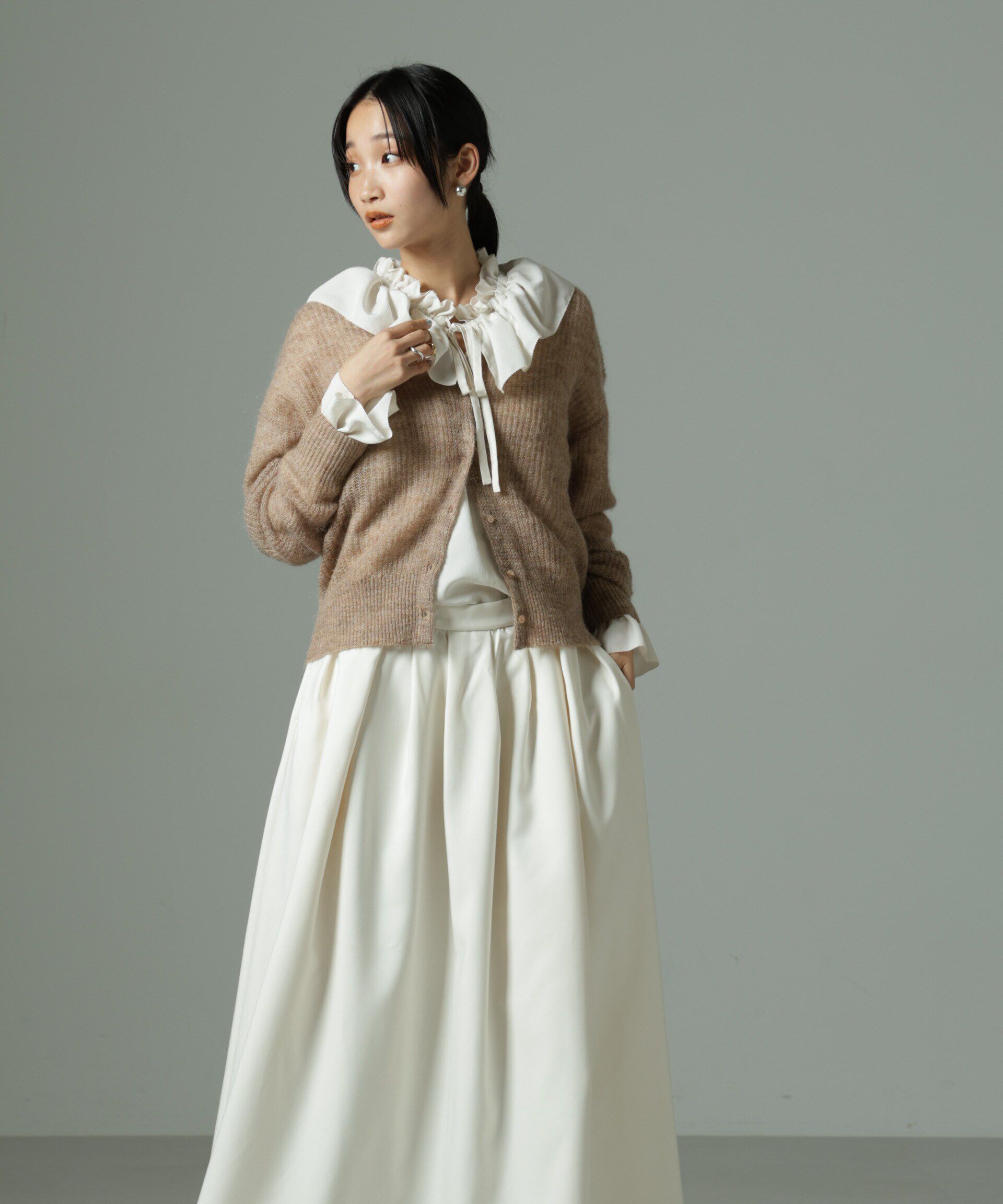 nano･universe「モヘヤ混クルーネックニットカーディガン(セットアップ可)」|ニット・セーター|