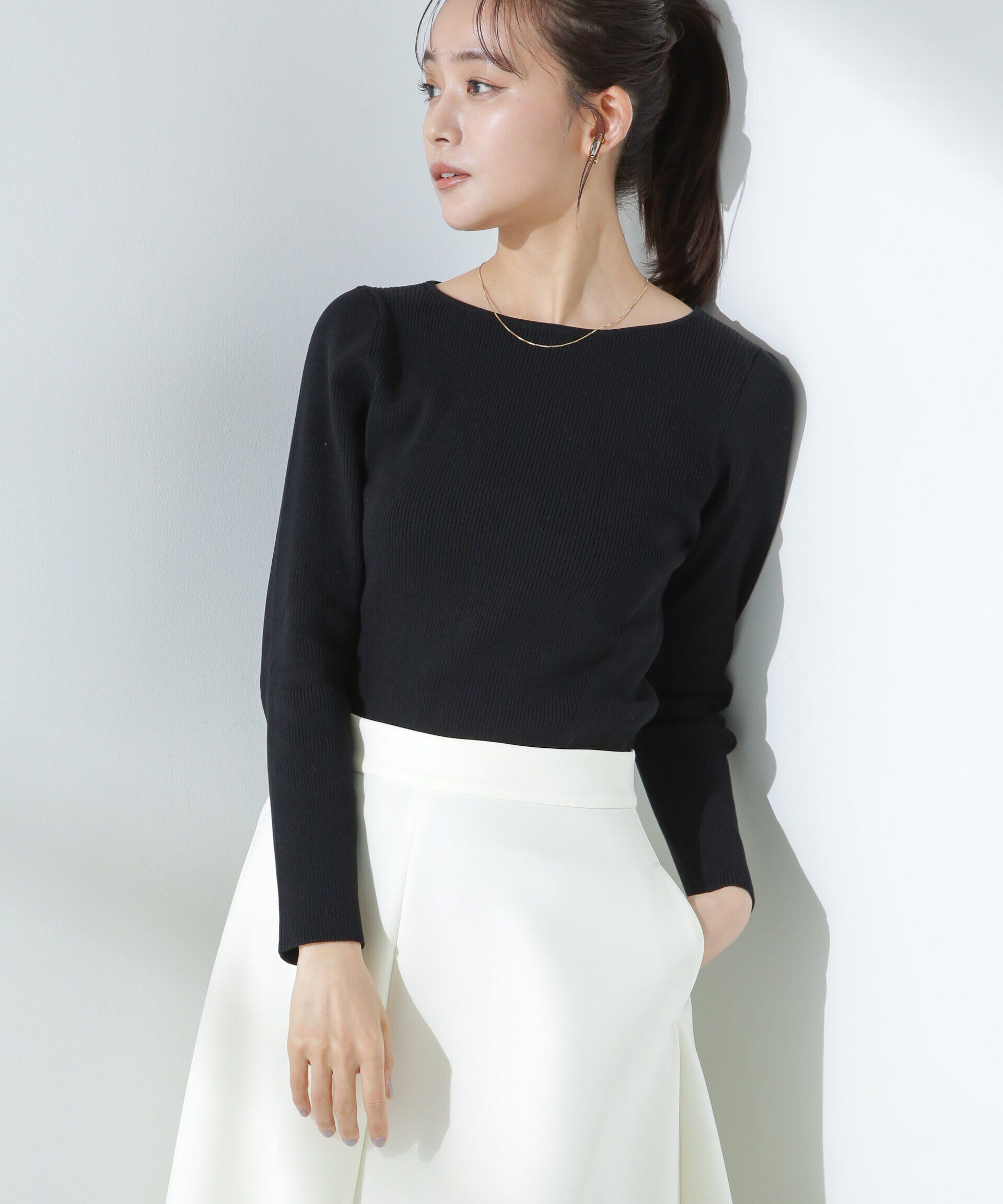 nano･universe「ウォッシャブルハイツイストボートネックリブニット」|ニット・セーター|