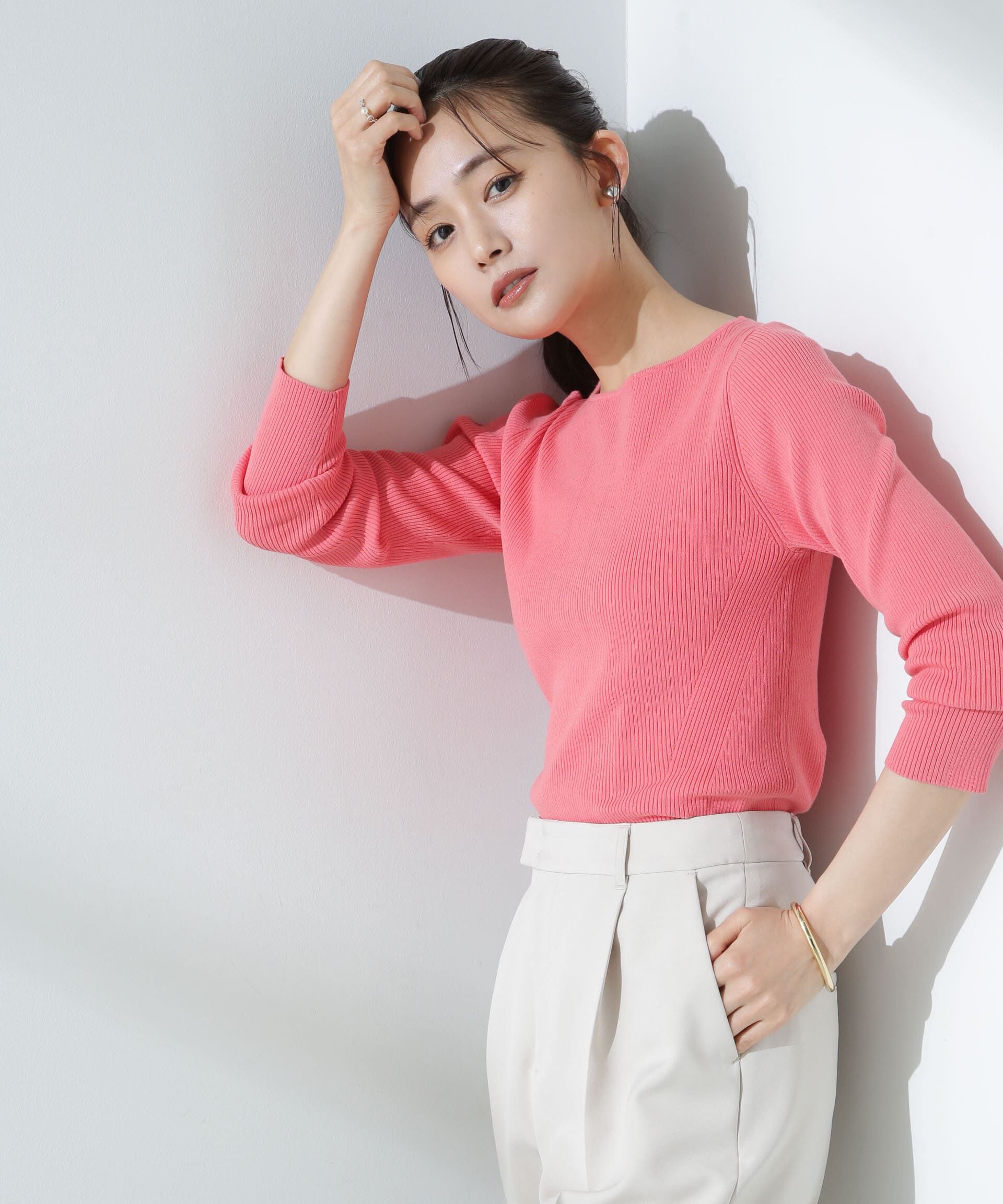 nano･universe「ウォッシャブルハイツイストボートネックリブニット」|ニット・セーター|