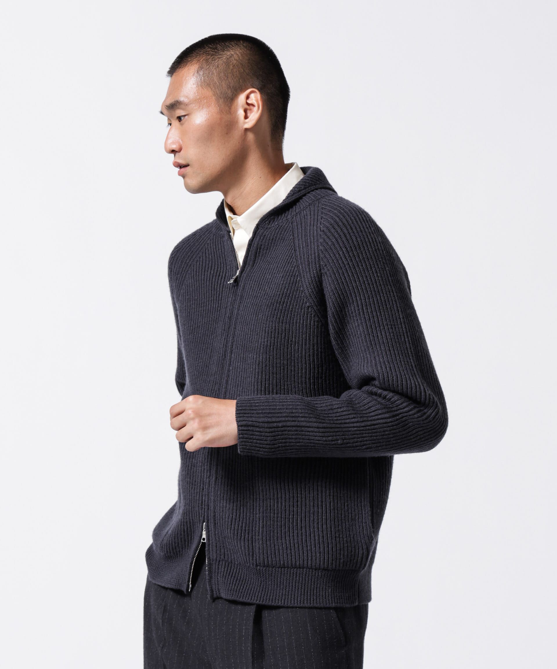 nano･universe「「ASSEMBLANC」フレンチウールスカーフカラージップニット」|ニット・セーター|