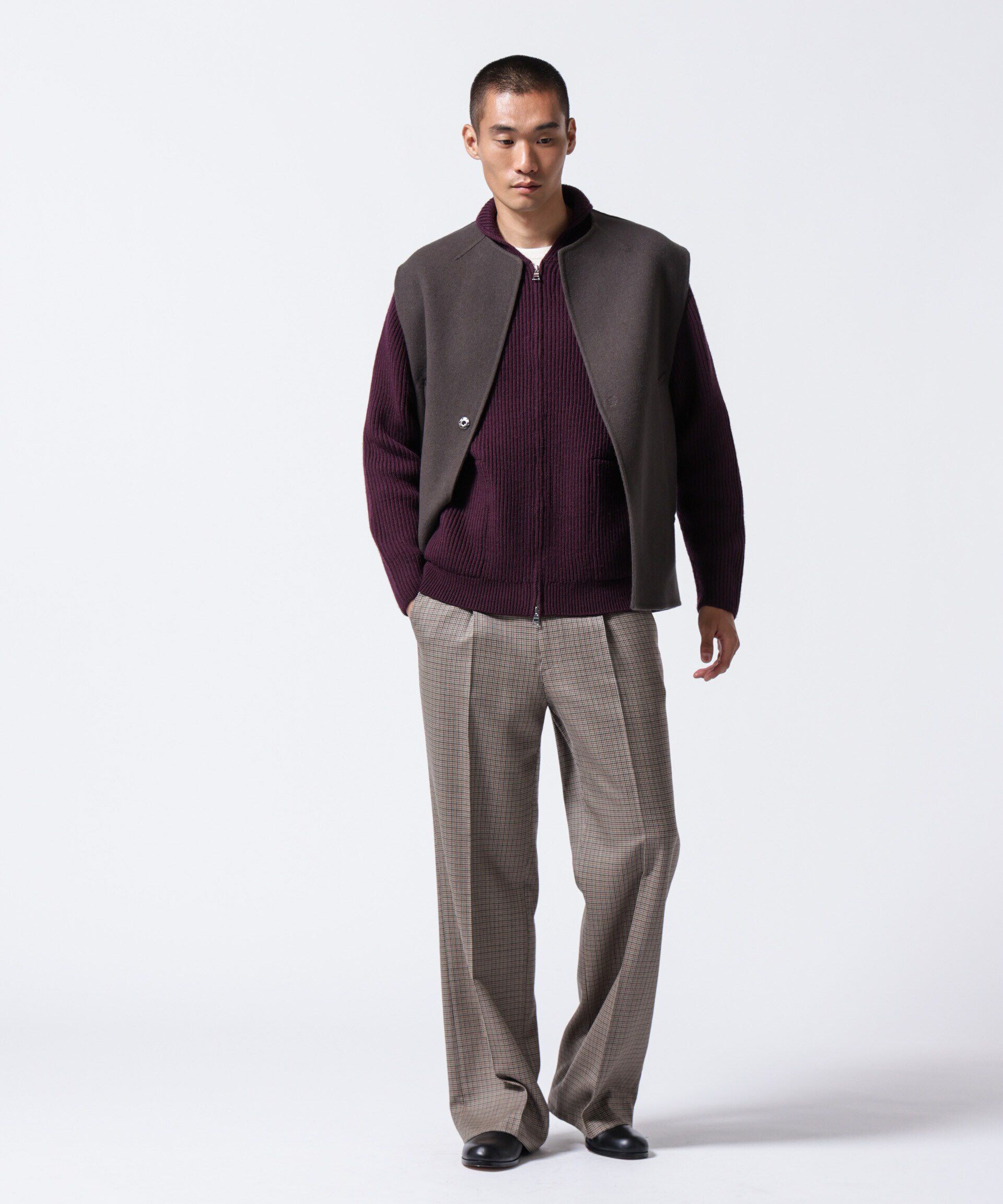 nano･universe「「ASSEMBLANC」フレンチウールスカーフカラージップニット」|ニット・セーター|