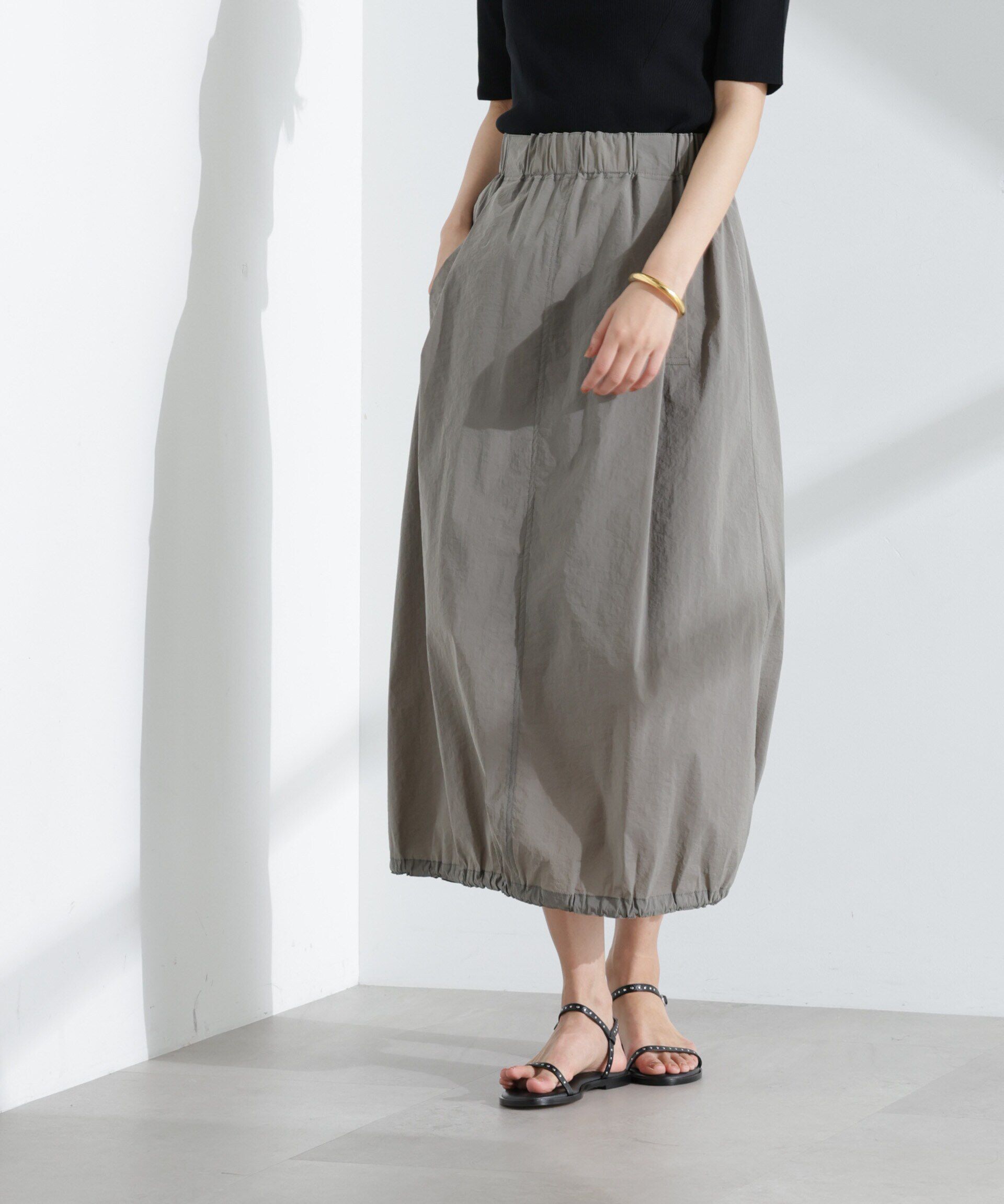 nano･universe「ナイロンワッシャードロストロングスカート」|スカート|グレー