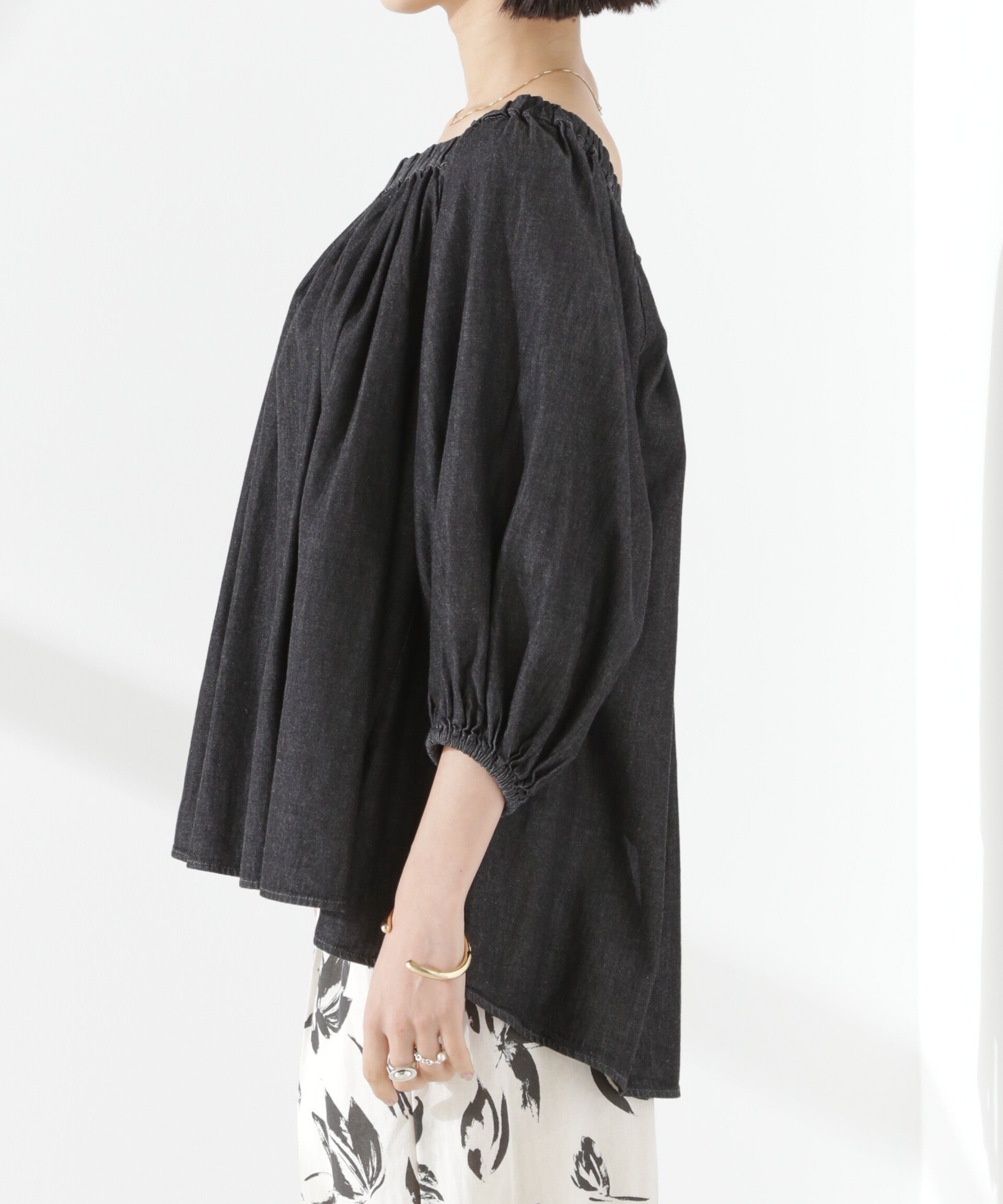 nano･universe「ライトデニムギャザーブラウス(セットアップ可)」|シャツ・ブラウス|