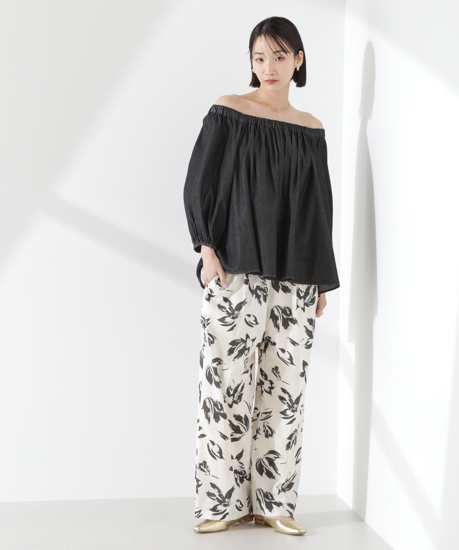 nano･universe「ライトデニムギャザーブラウス(セットアップ可)」|シャツ・ブラウス|