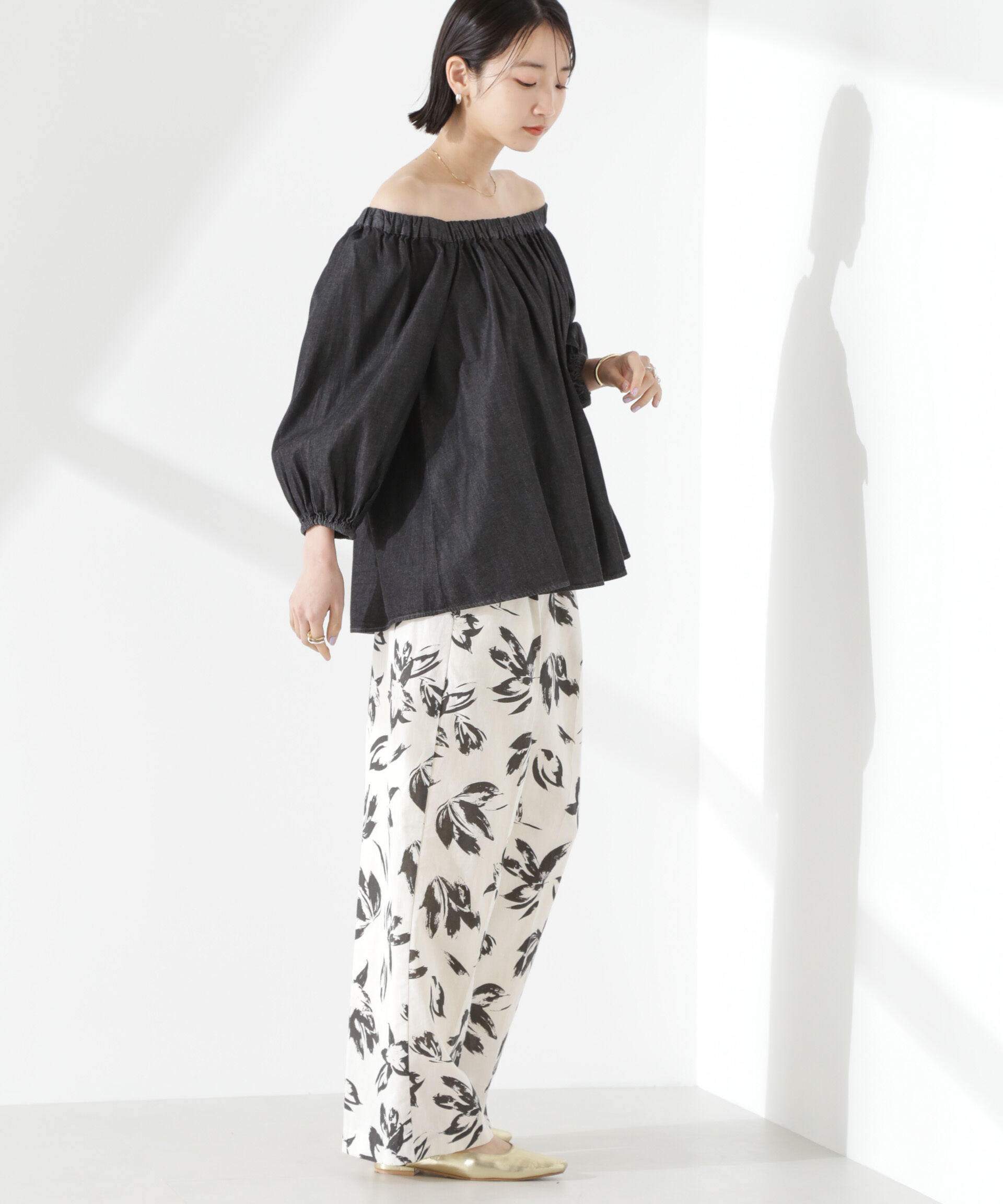 nano･universe「ライトデニムギャザーブラウス(セットアップ可)」|シャツ・ブラウス|