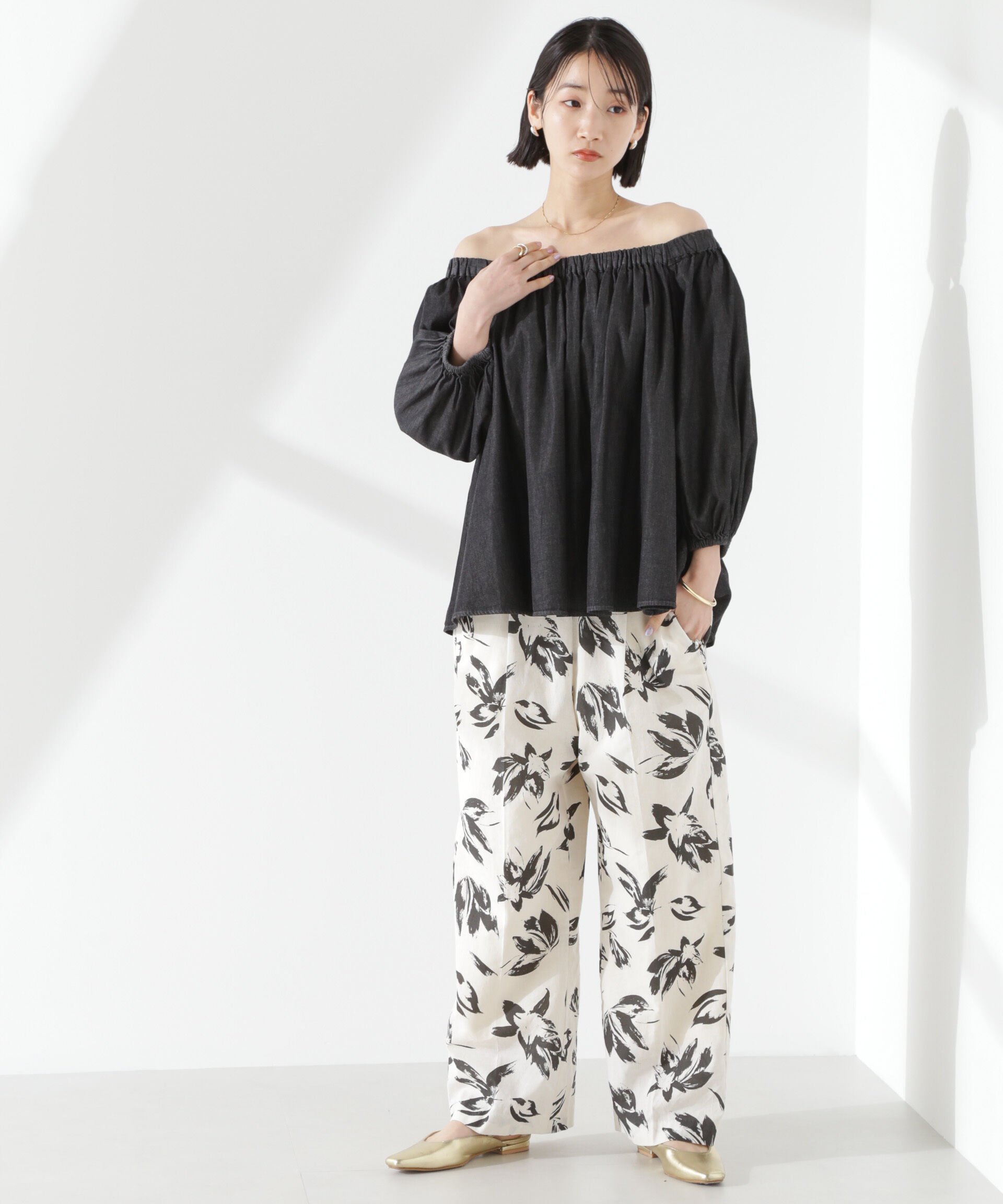 nano･universe「ライトデニムギャザーブラウス(セットアップ可)」|シャツ・ブラウス|