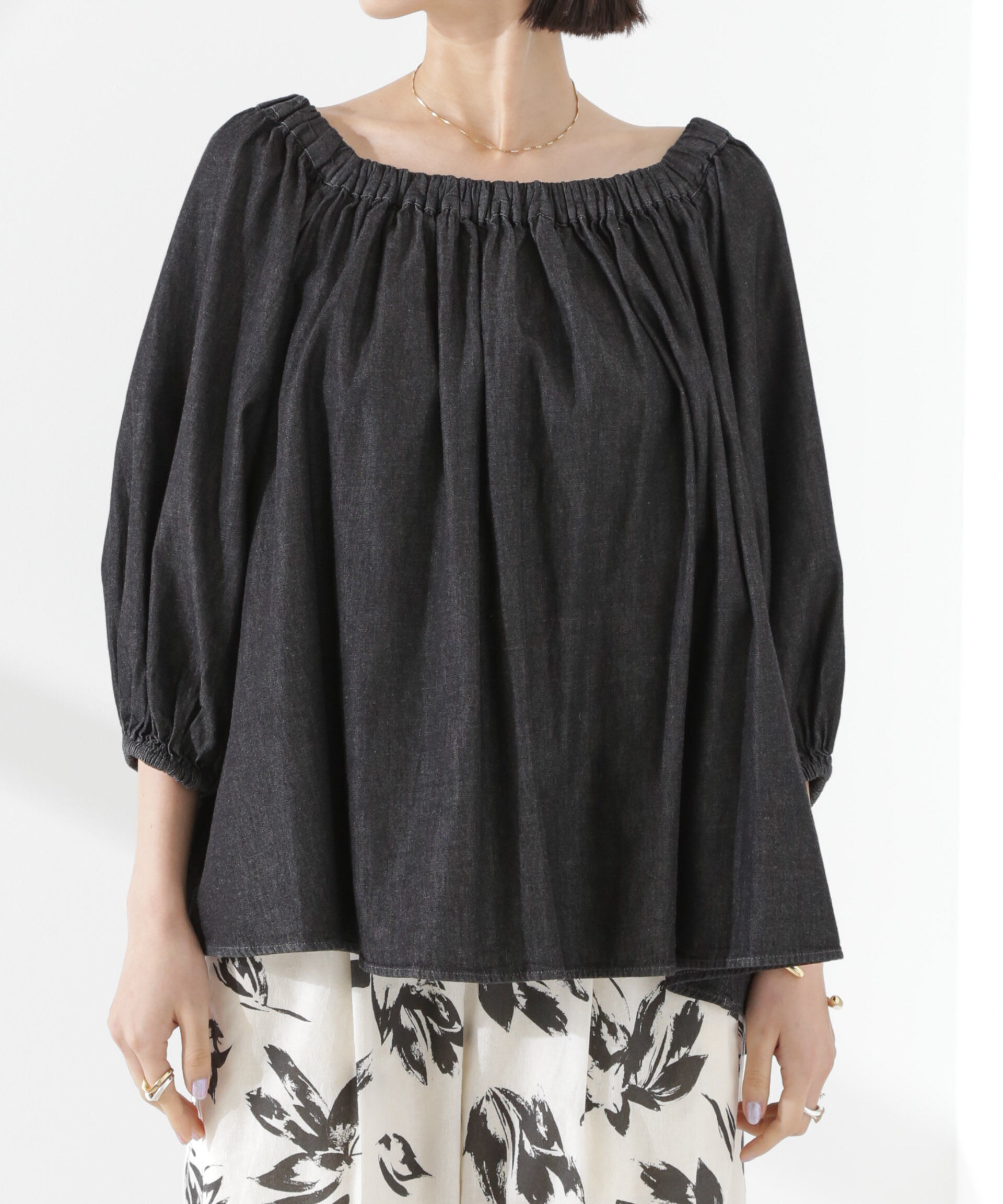 nano･universe「ライトデニムギャザーブラウス(セットアップ可)」|シャツ・ブラウス|