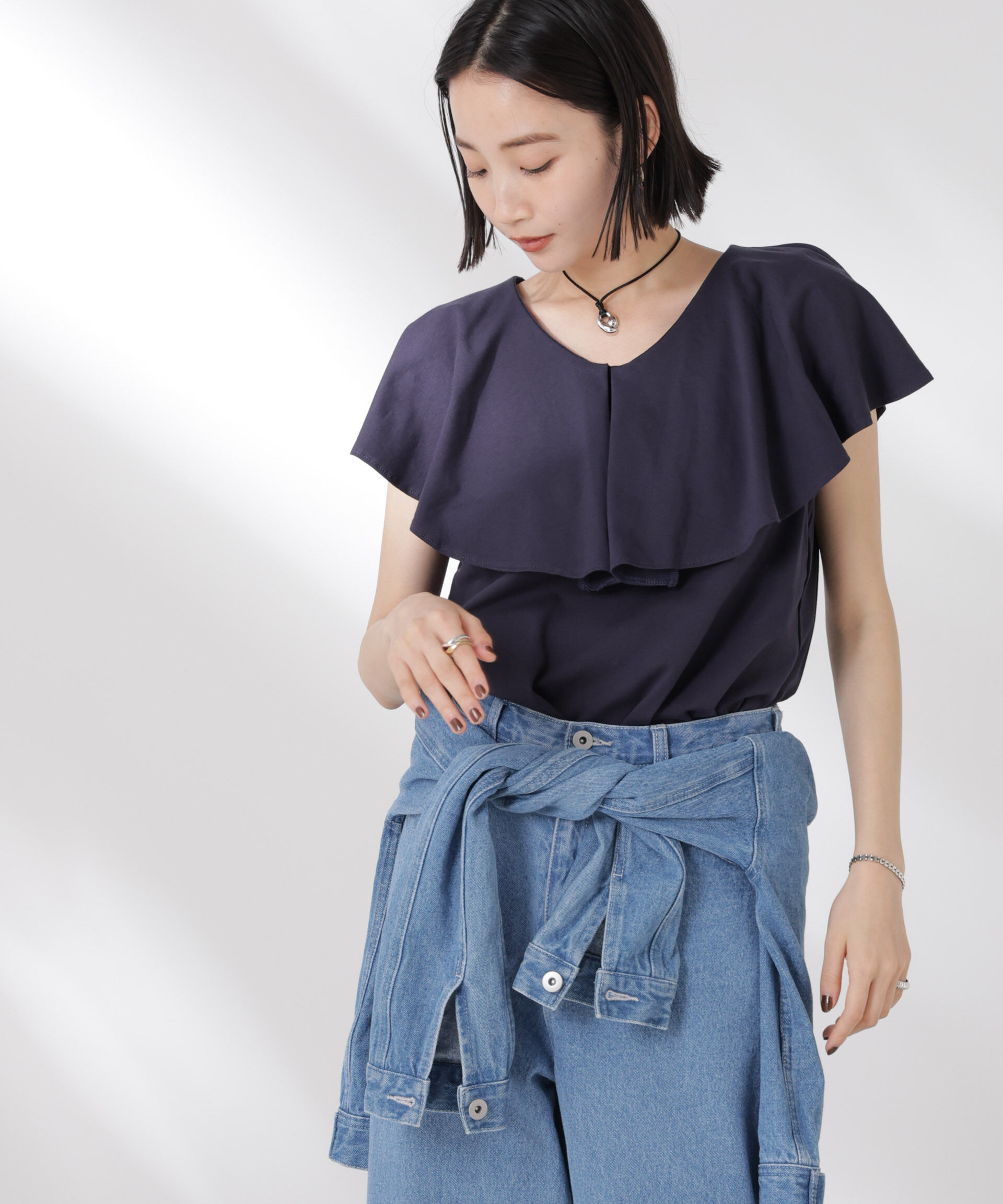 nano･universe「ラッフルカラーカットノースリーブトップス」|Tシャツ・カットソー|