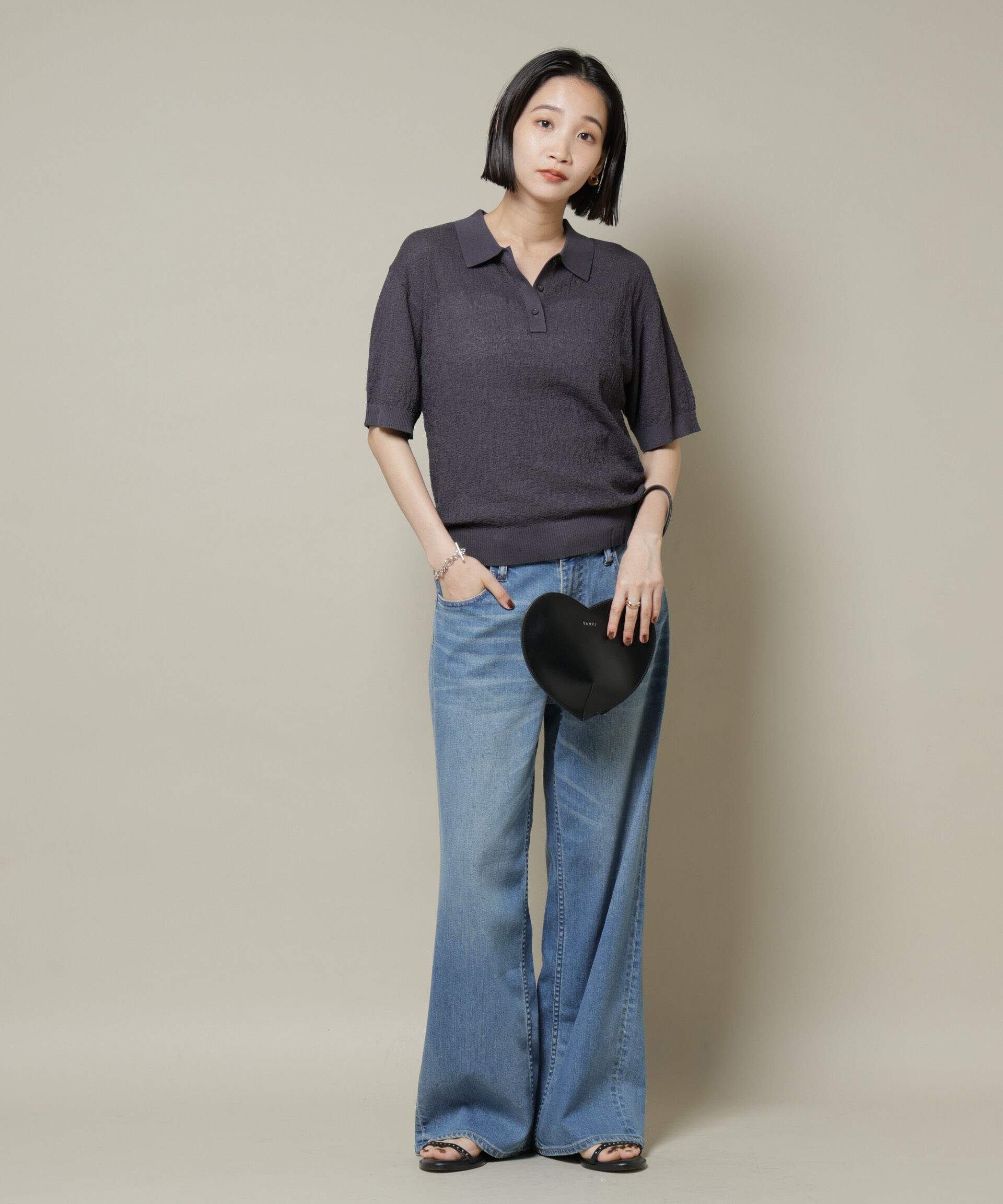 nano･universe「梨地半袖ポロニット」|ニット・セーター|