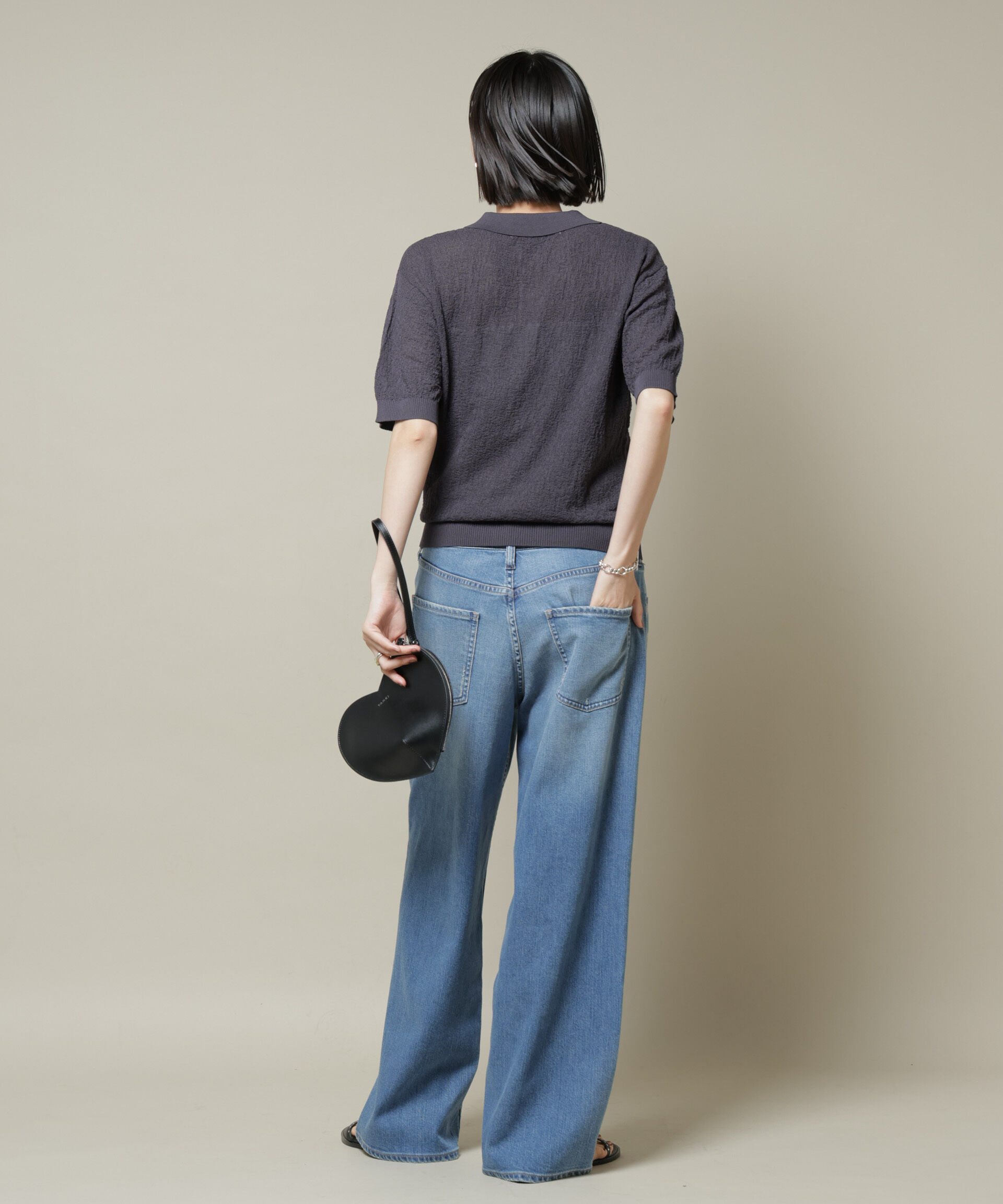 nano･universe「梨地半袖ポロニット」|ニット・セーター|