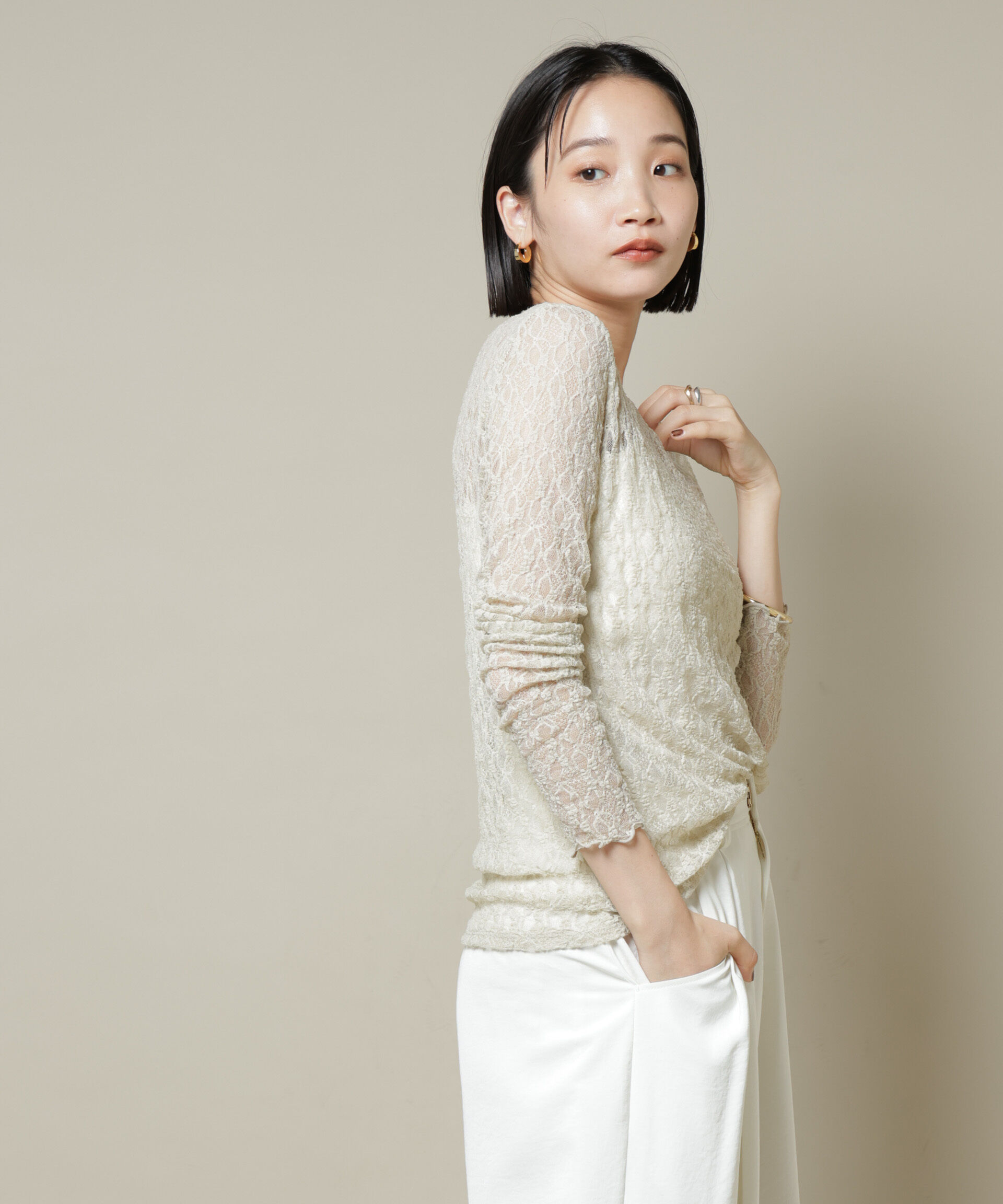 nano･universe「シアーレースロングスリーブトップス(セットアップ可)」|Tシャツ・カットソー|