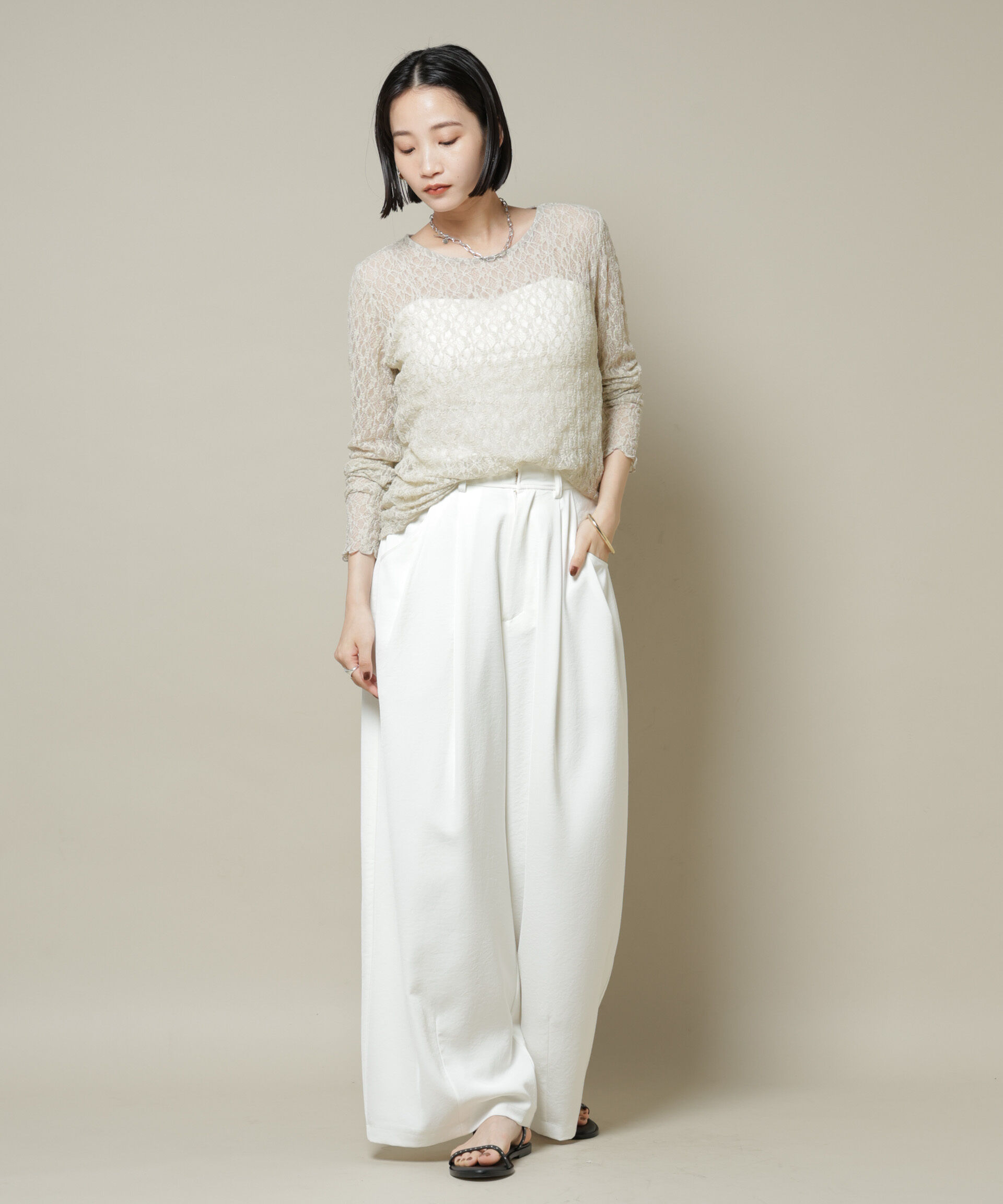 nano･universe「シアーレースロングスリーブトップス(セットアップ可)」|Tシャツ・カットソー|