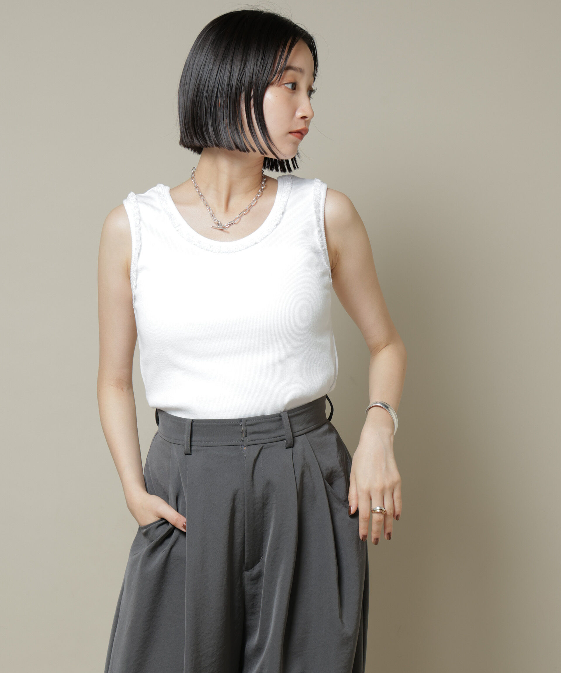 nano･universe「レーストリミングタンクトップ」|Tシャツ・カットソー|