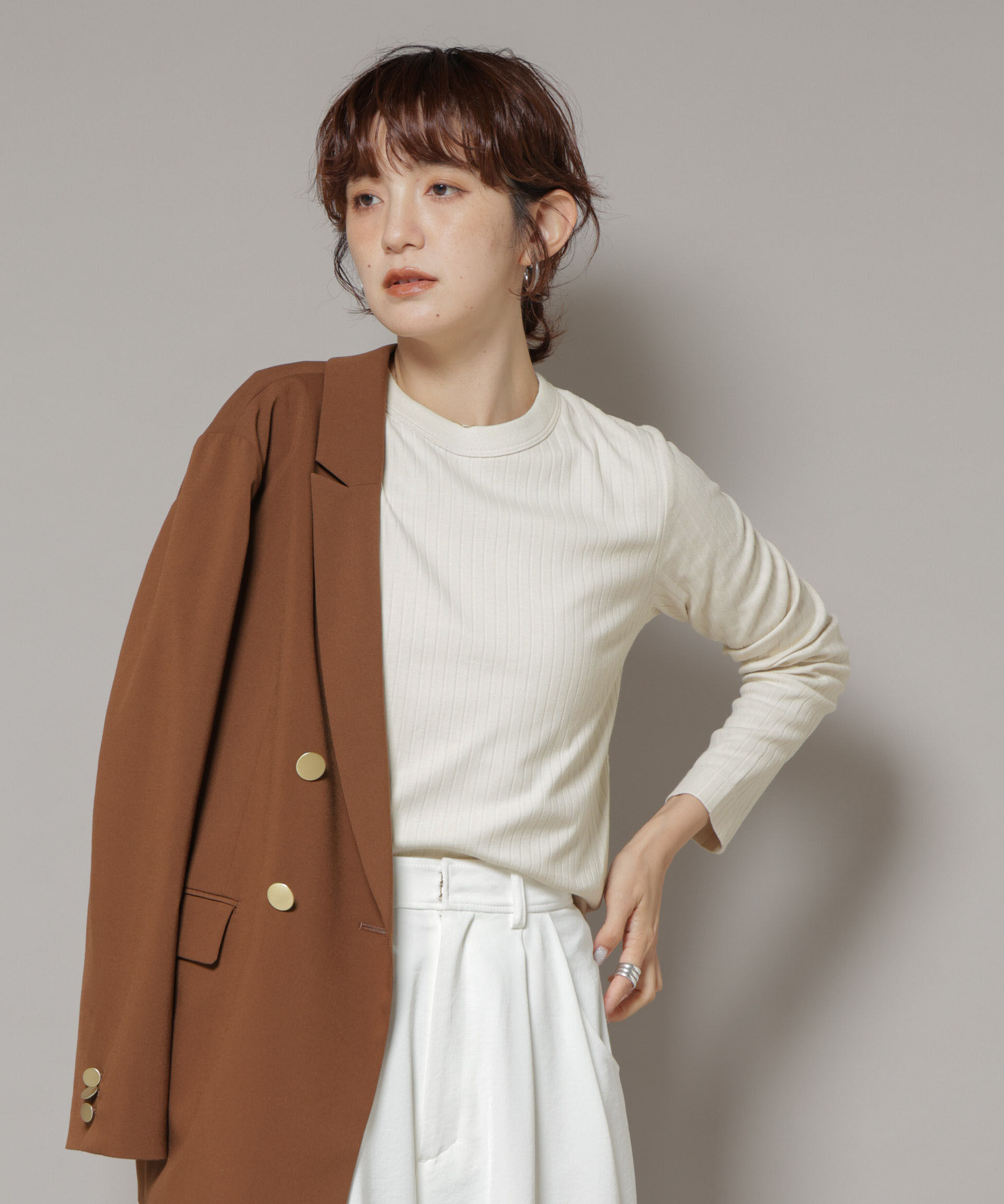 nano･universe「Anti Soaked(Ｒ) 汗染み防止リブロンＴ」|Tシャツ・カットソー|アイボリー7