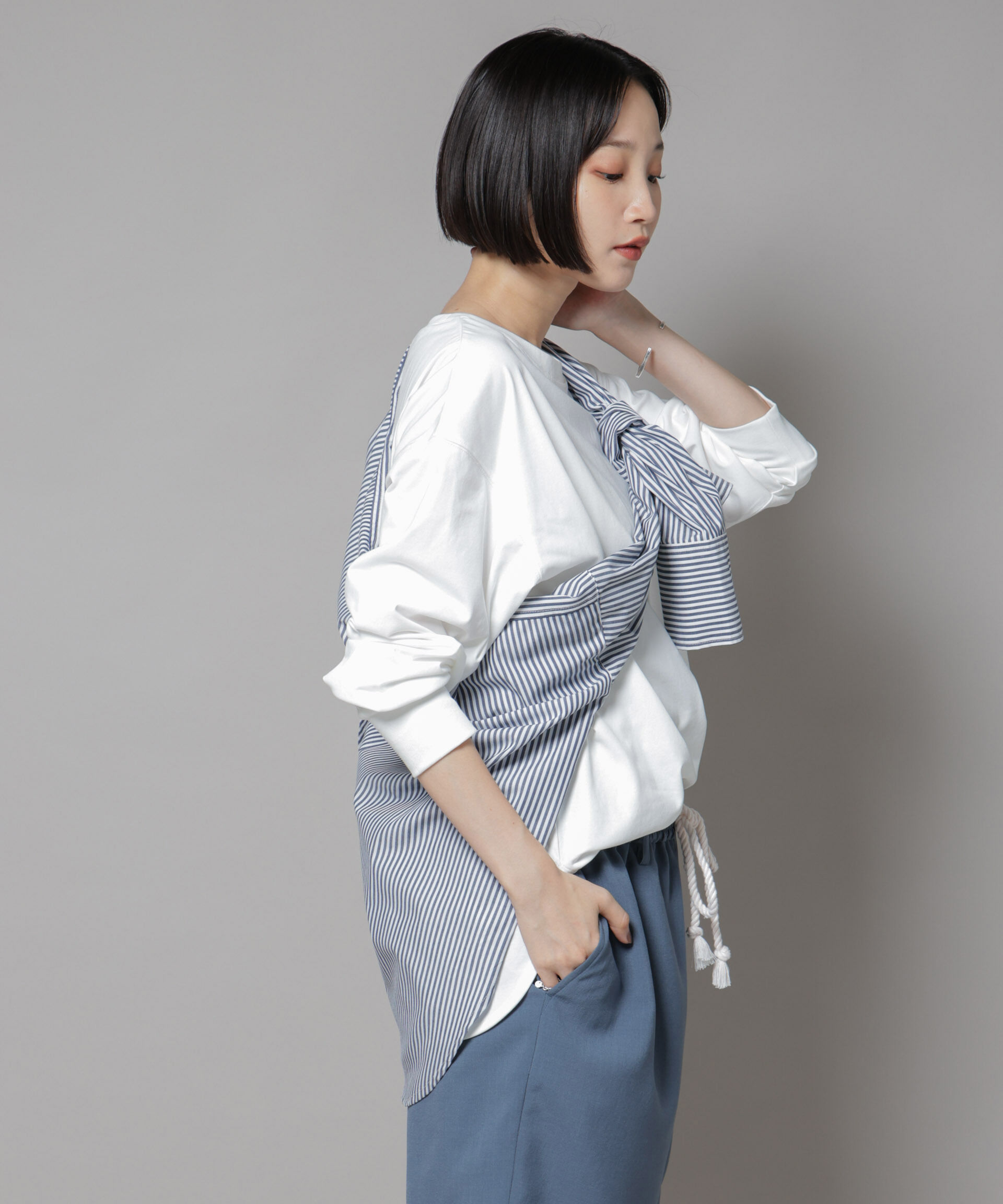 nano･universe「CVCプレーティング天竺ラウンドヘムカットトップス」|Tシャツ・カットソー|