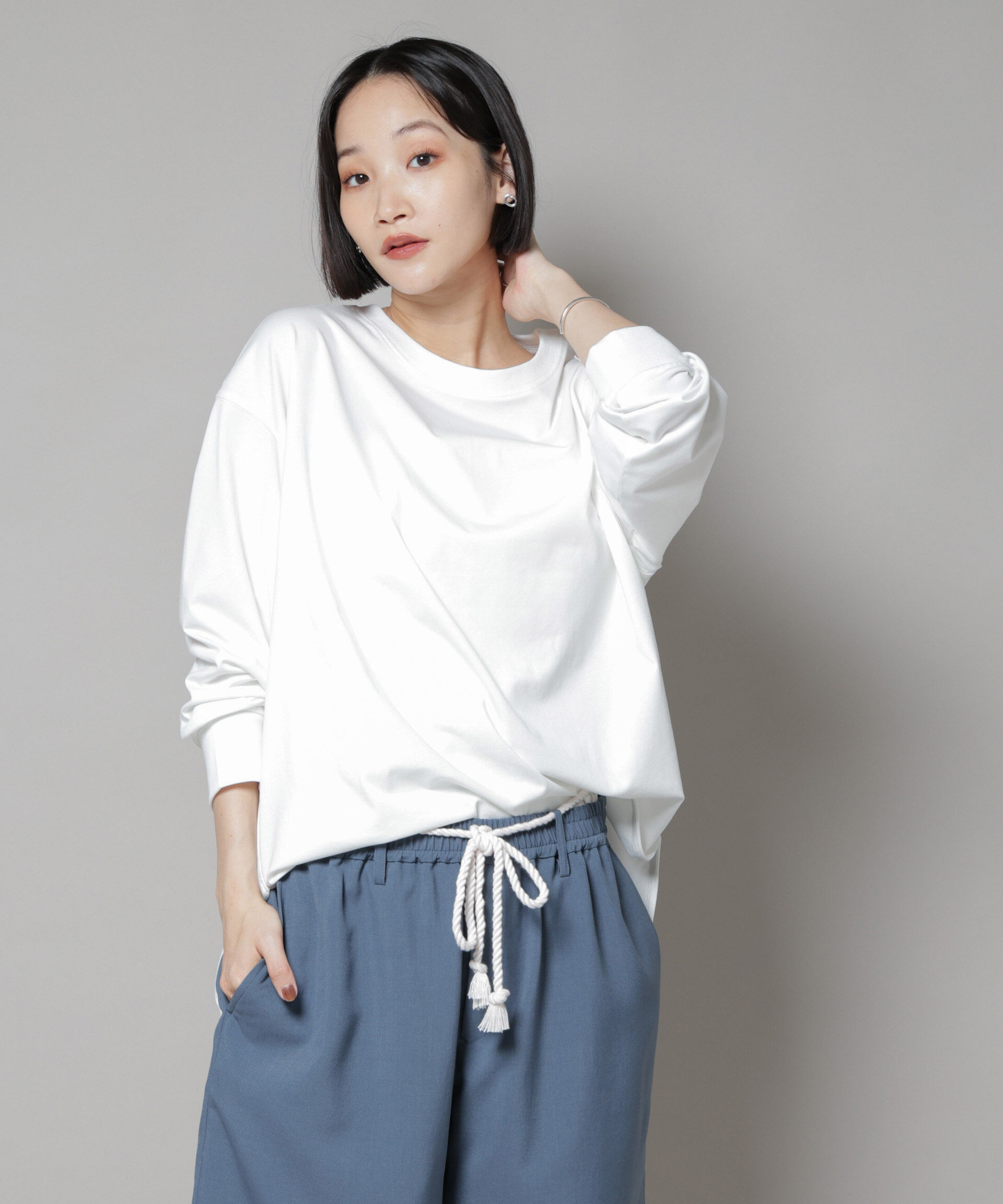 nano･universe「CVCプレーティング天竺ラウンドヘムカットトップス」|Tシャツ・カットソー|