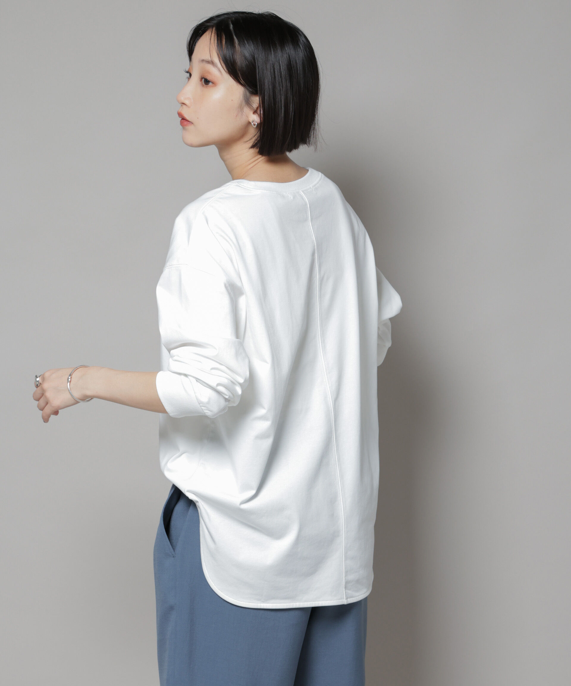 nano･universe「CVCプレーティング天竺ラウンドヘムカットトップス」|Tシャツ・カットソー|