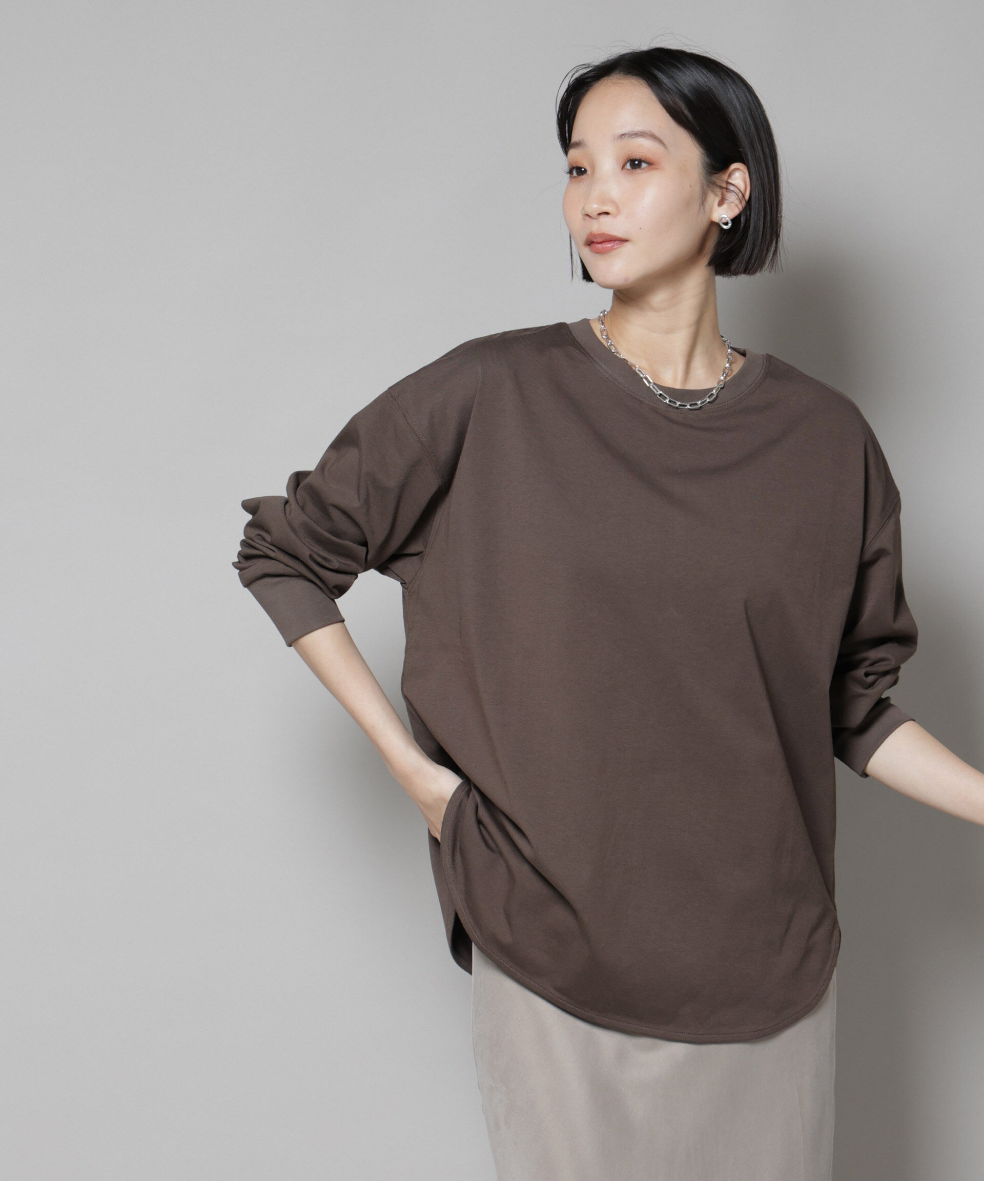 nano･universe「CVCプレーティング天竺ラウンドヘムカットトップス」|Tシャツ・カットソー|