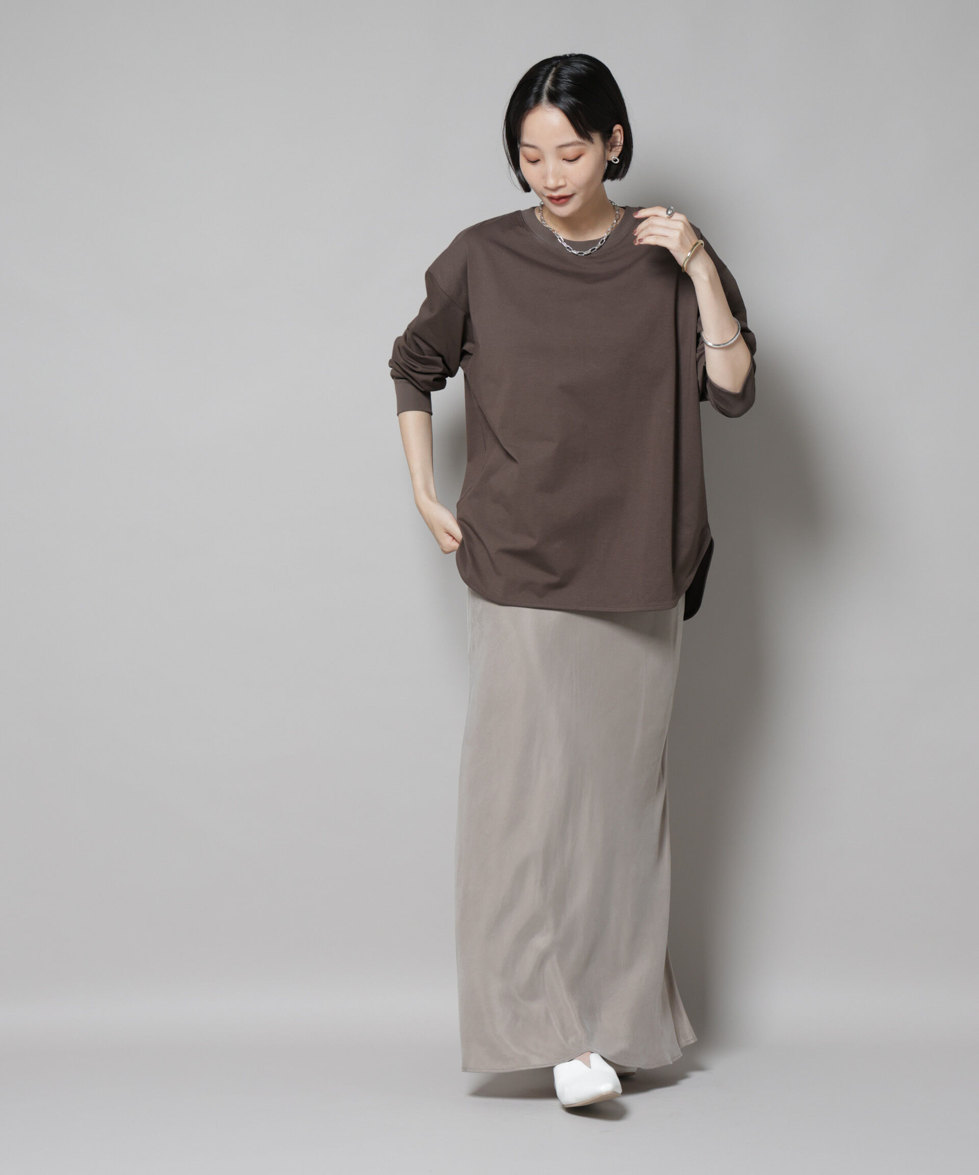 nano･universe「CVCプレーティング天竺ラウンドヘムカットトップス」|Tシャツ・カットソー|