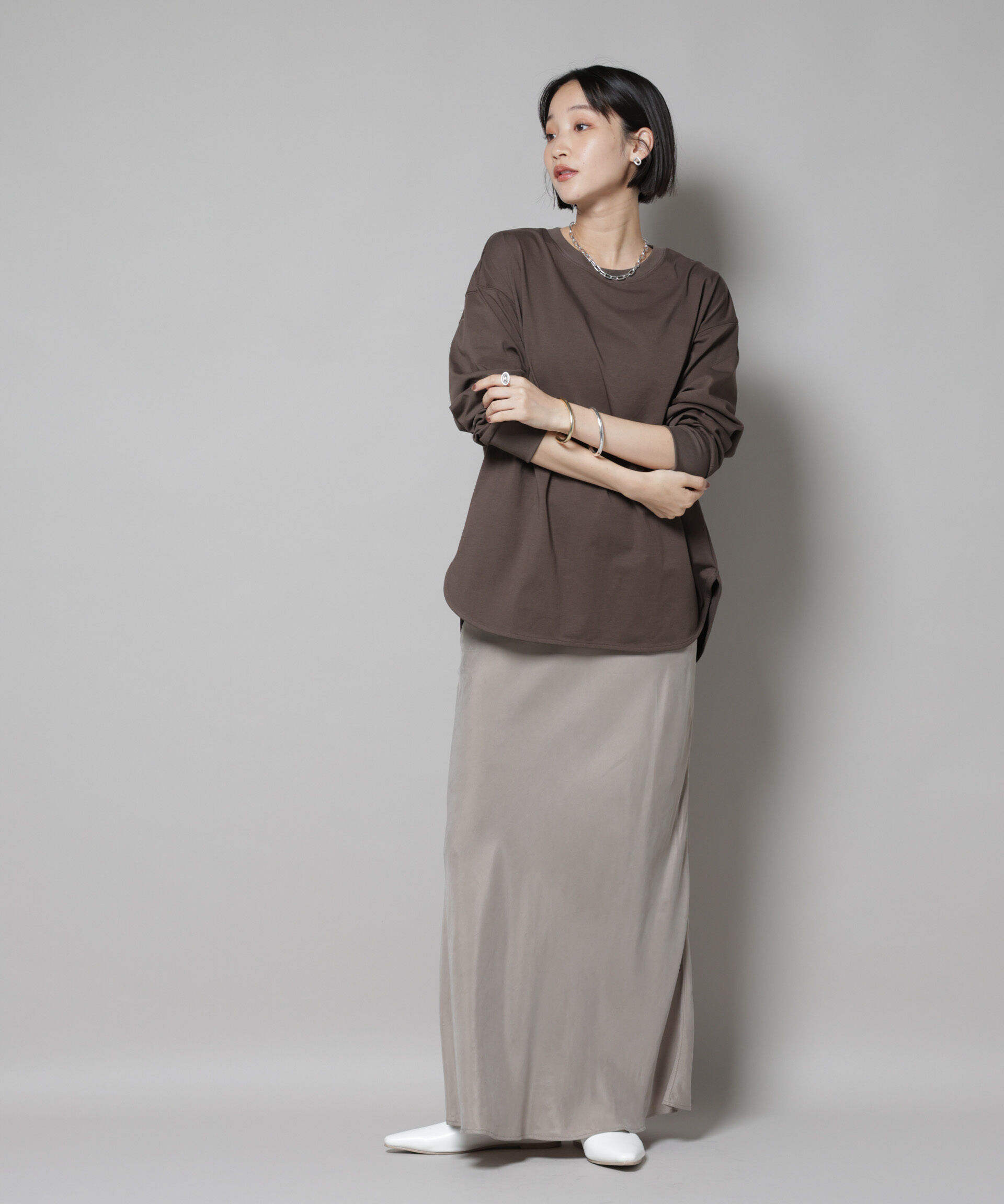 nano･universe「CVCプレーティング天竺ラウンドヘムカットトップス」|Tシャツ・カットソー|