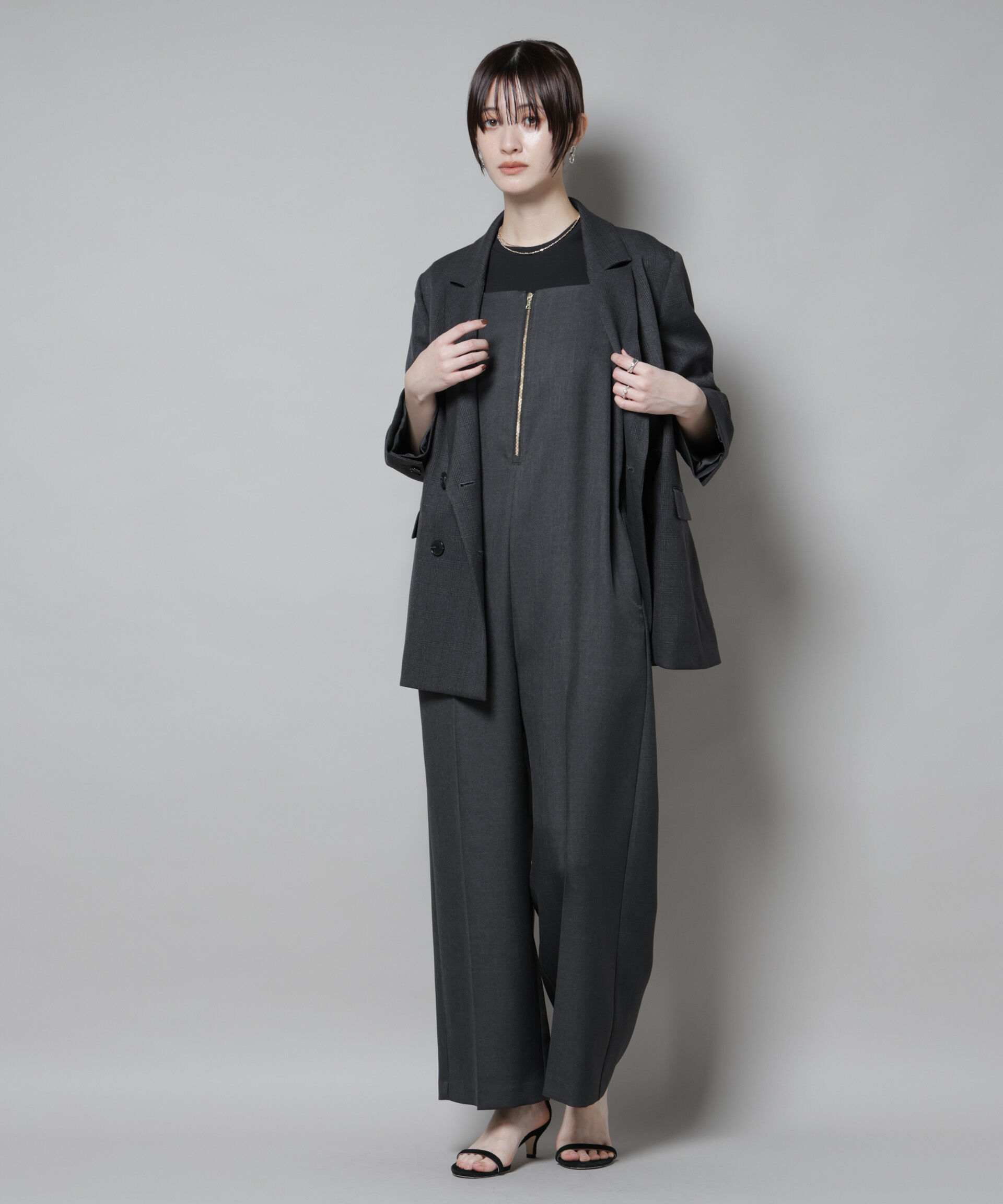 nano･universe「ツイーディーサロペット」|ワンピース|チャコール3