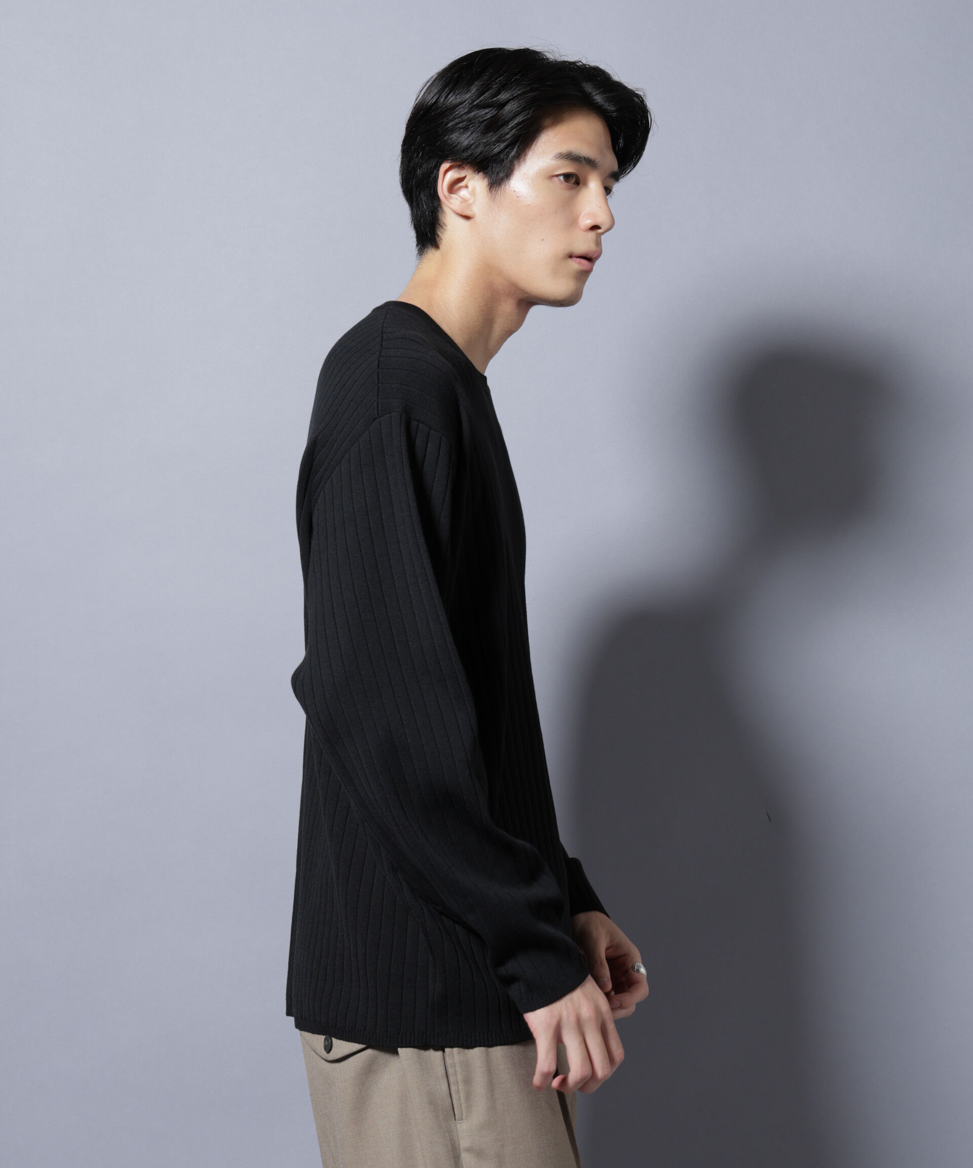 nano･universe「CICA&UVカット リブニットクルーネック」|ニット・セーター|