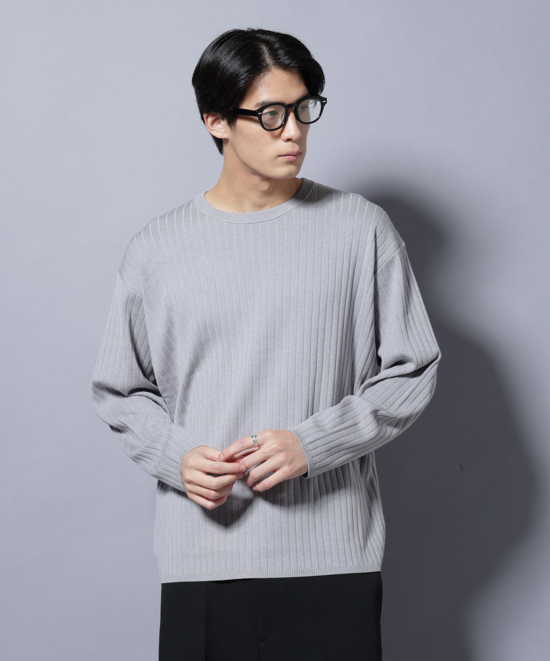 nano･universe「CICA&UVカット リブニットクルーネック」|ニット・セーター|